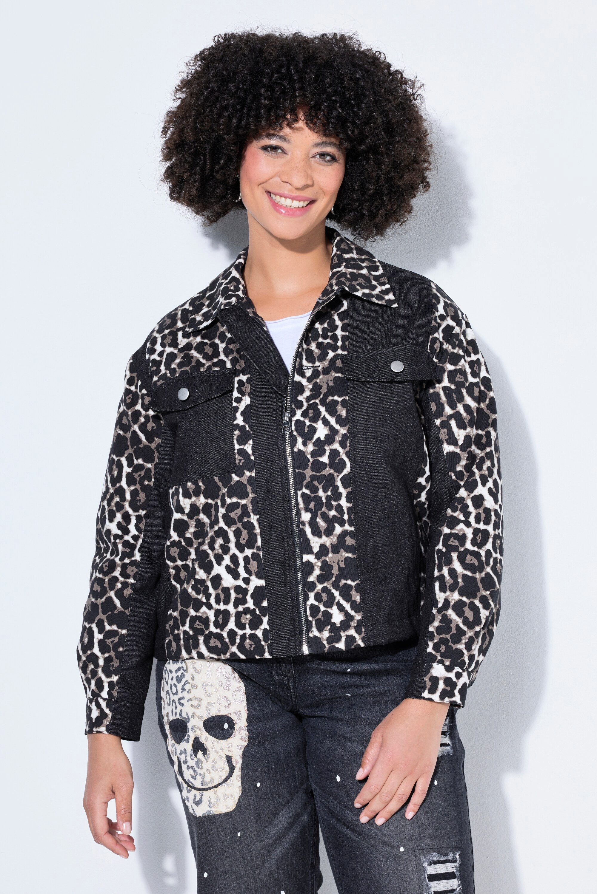 Angel of Style Parka Jeansjacke oversized Steppfutter Patchlook