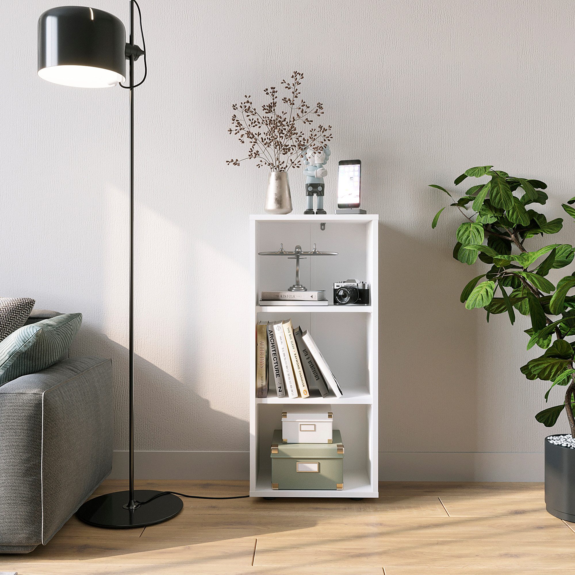 KOMTO Bücherregal Lumo 40 cm Weiß Regal mit 3, 4 or 6 Ebenen und Höhenverst günstig online kaufen