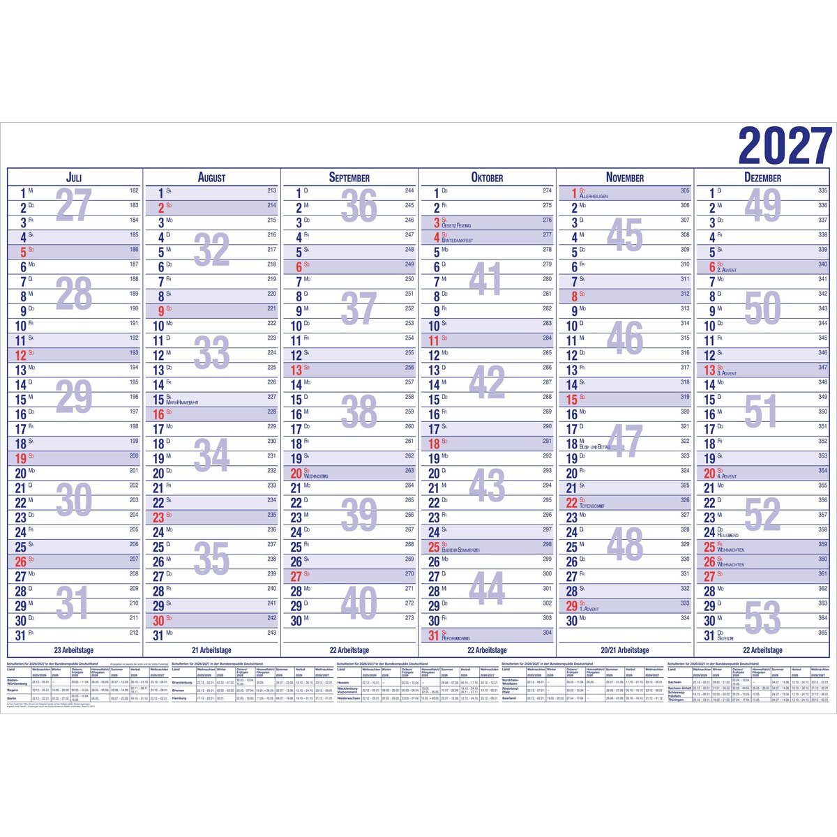GÜSS Kalender Terminplaner Tafelkalender A4 12 Monate Kalendarium 2027