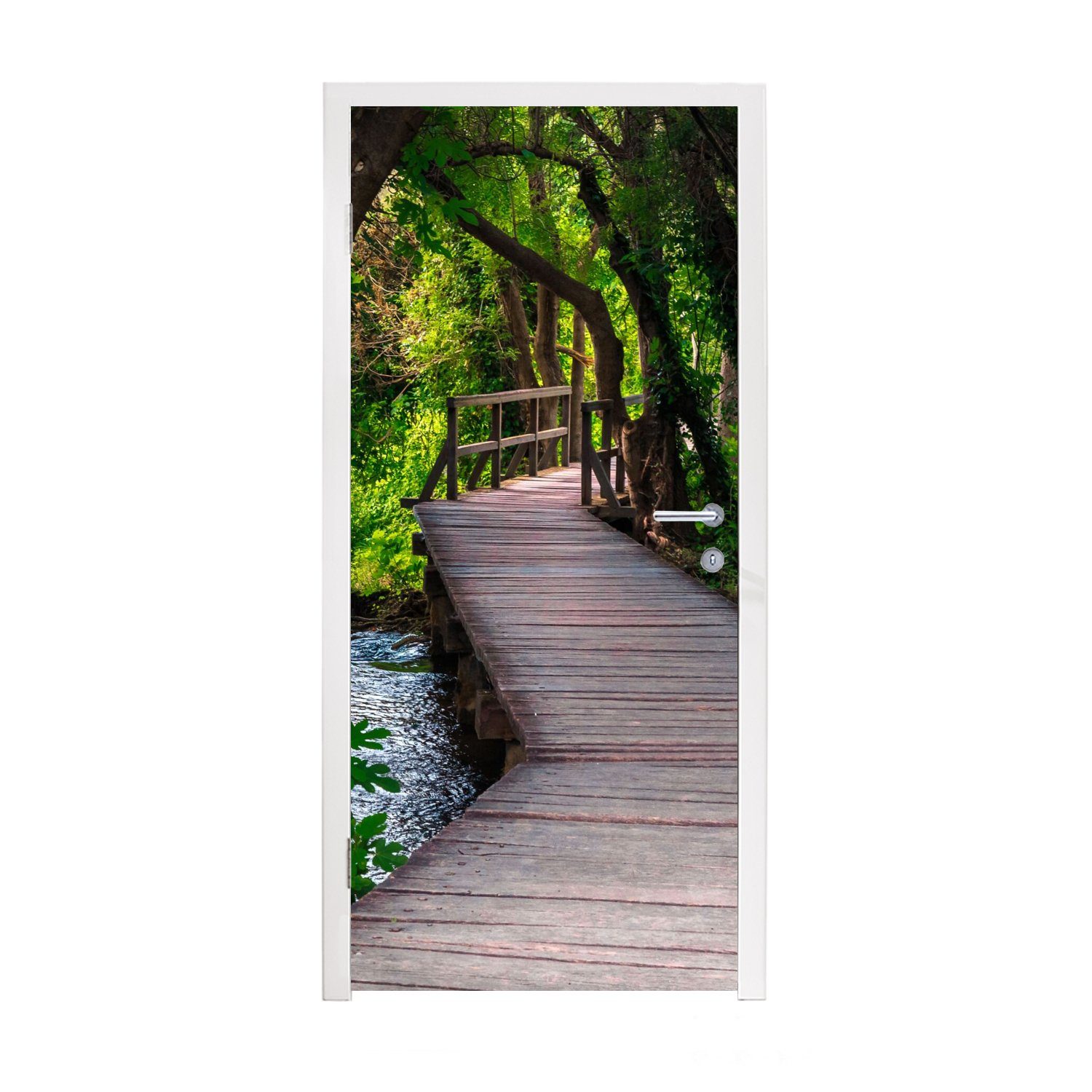 MuchoWow Türtapete Wald - Natur - Brücke, Matt, bedruckt, (1 St), Fototapete für Tür, Türaufkleber, 75x205 cm