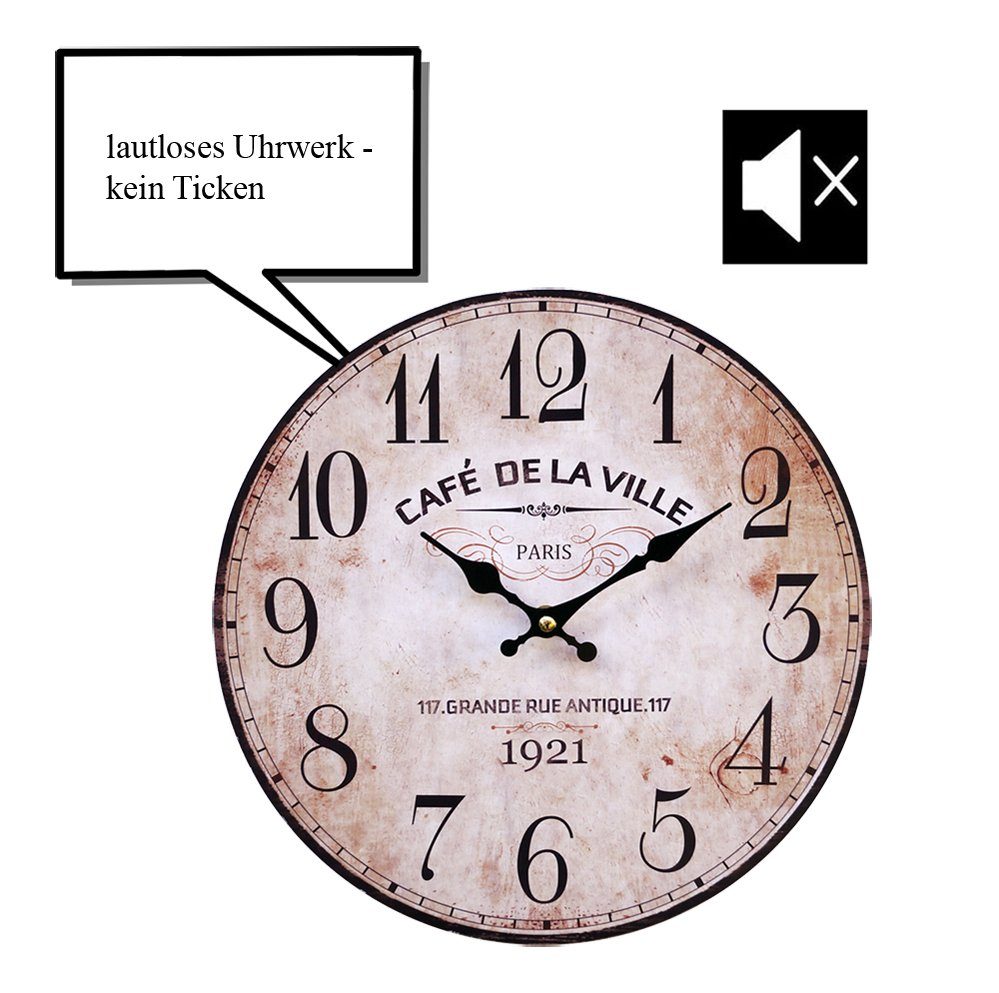 LB H&F Lilienburg Wanduhr Vintage Wanduhr lautlos ohne Tickgeräusche Küchen günstig online kaufen