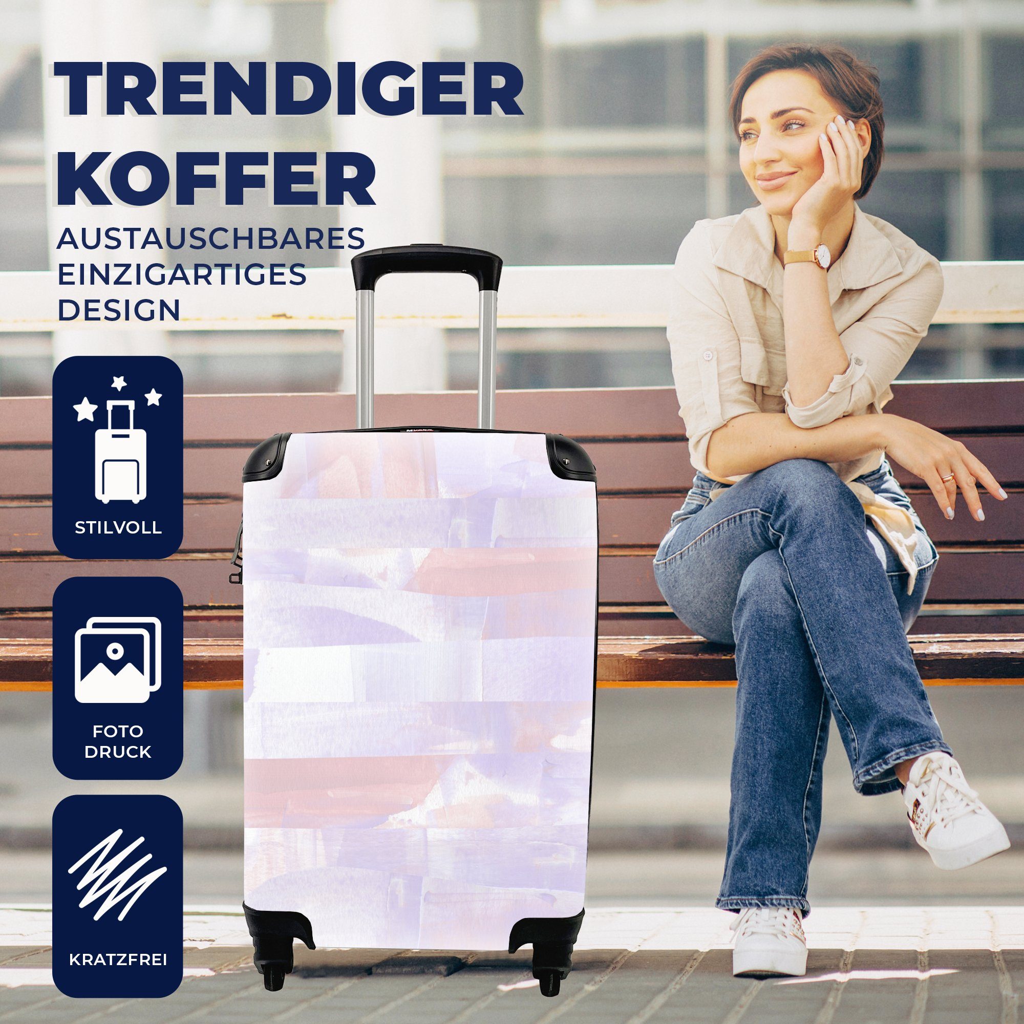 mit Reisetasche für Ferien, MuchoWow Reisekoffer Handgepäckkoffer Rollen, Pastell Gestaltung, rollen, Farbe Handgepäck 4 - - Trolley,