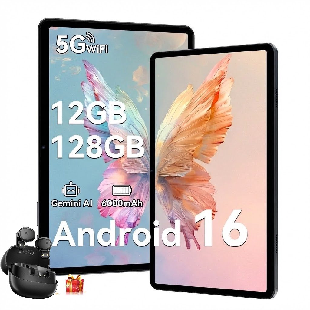 TABWEE T80 10" 6000 mAh 64GB/128GB Android 16 incl. Kopfhörer Tablet (10.1", Android16, 5G wifi, Android 16, Gemini AI, PC-Modus)