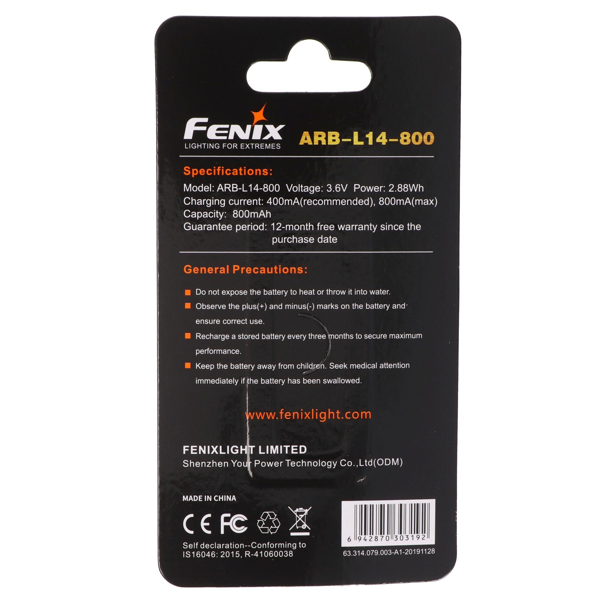 Fenix Li-Ion 3,6 V) ARB-L Volt 14500 Akku mit Mignon Schutzelektronik mAh 800 (3,6 Akku AA Fenix