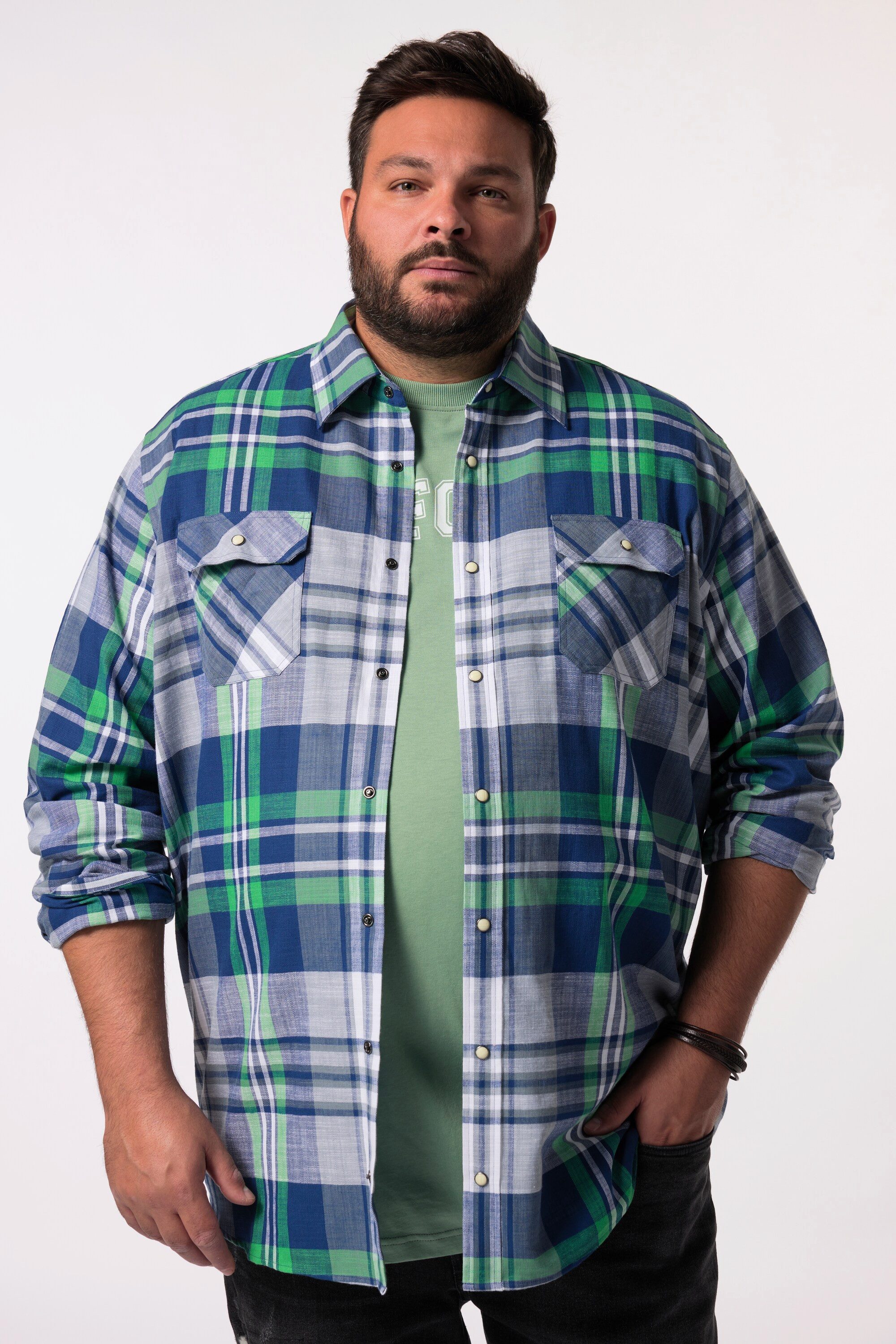 Men Plus Businesshemd Karohemd Langarm Kentkragen Vintage Look