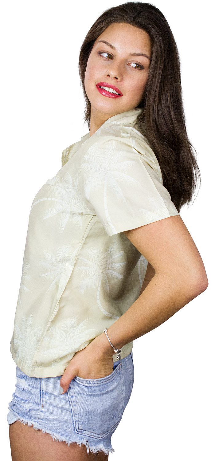 King Kameha Hawaiihemd Palmshadow Funky Hawaiibluse Damen Kurzarm Front-Tasche Stylish
