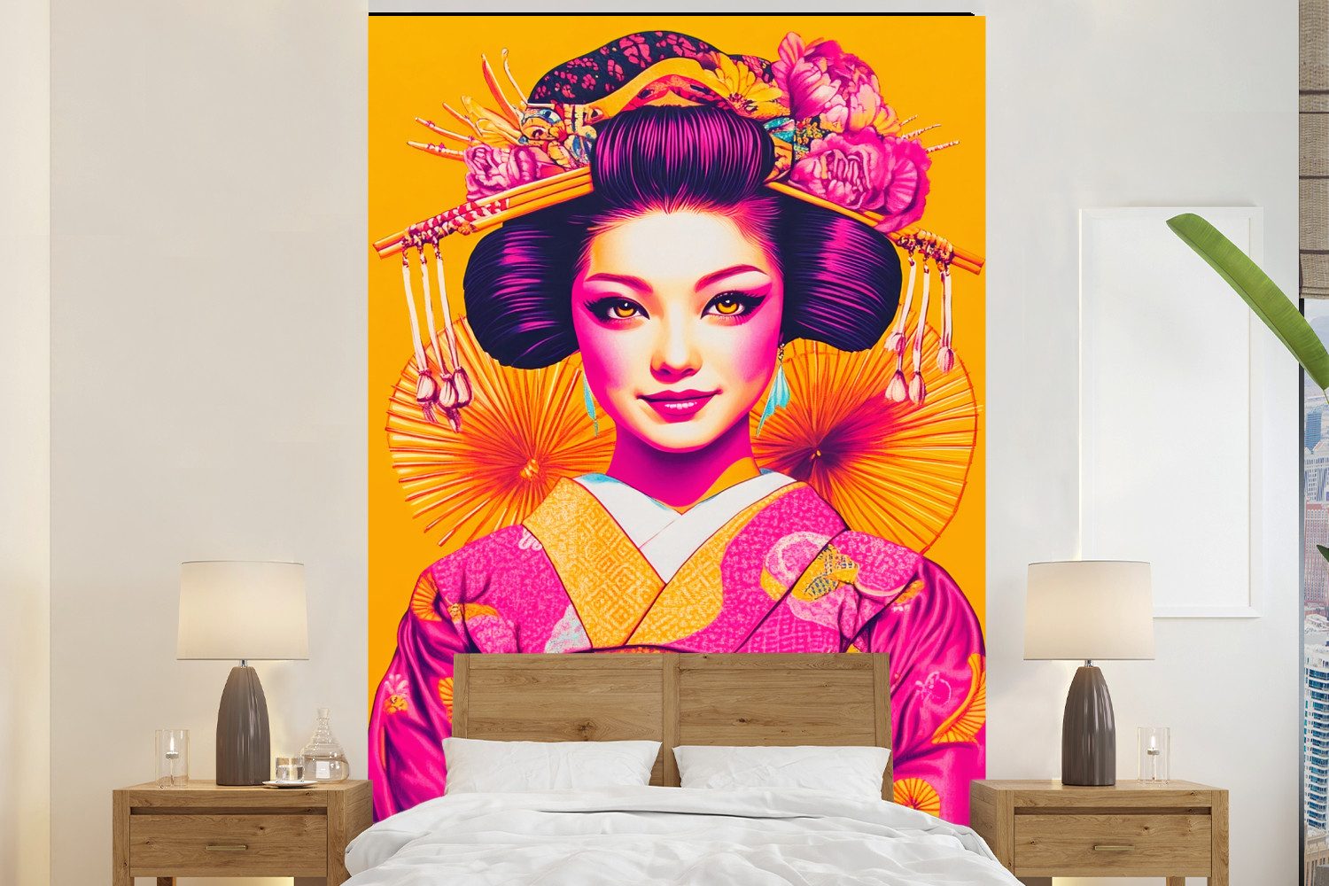 MuchoWow Fototapete Blumen - Frau - Kimono - Rosa, Matt, bedruckt, Montagefertig Vinyl Tapete, Wandtapete, 170x260 cm