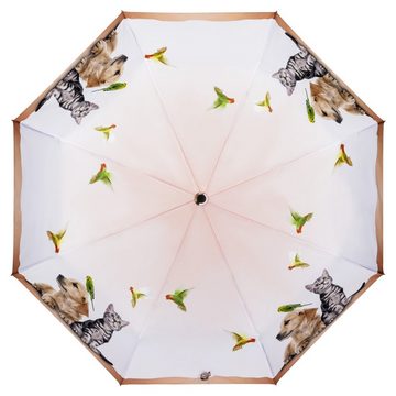 von Lilienfeld Taschenregenschirm Motivschirm Welpe Kätzchen Vogel Tierleben Auf-Zu-Automatik Leicht, bedruckt mit Tiermotiv