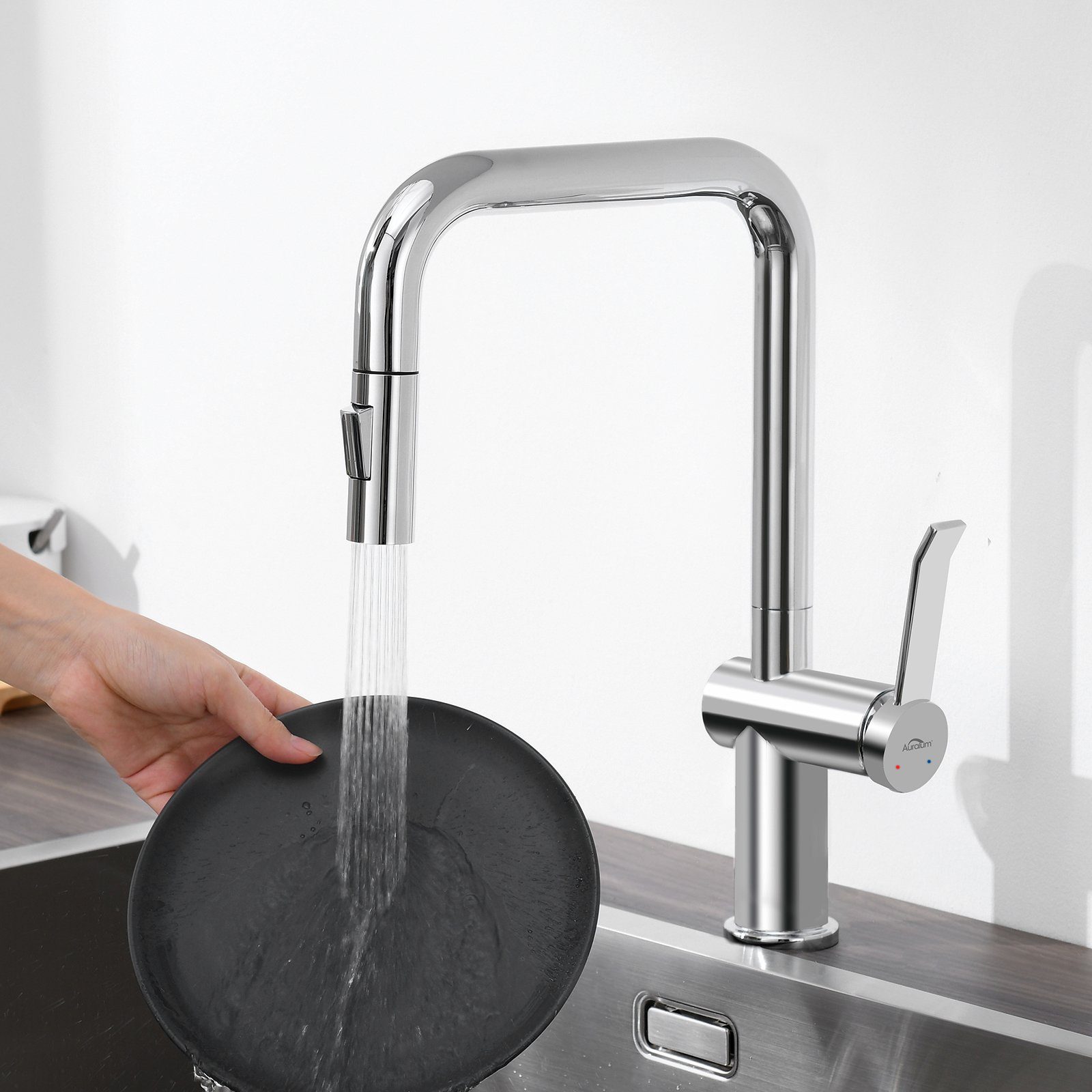 AuraLum pro Küchenarmatur 360° Drehbar Ausziehbar Küchenarmatur 2 Brause Wasserhahn Edelstahl