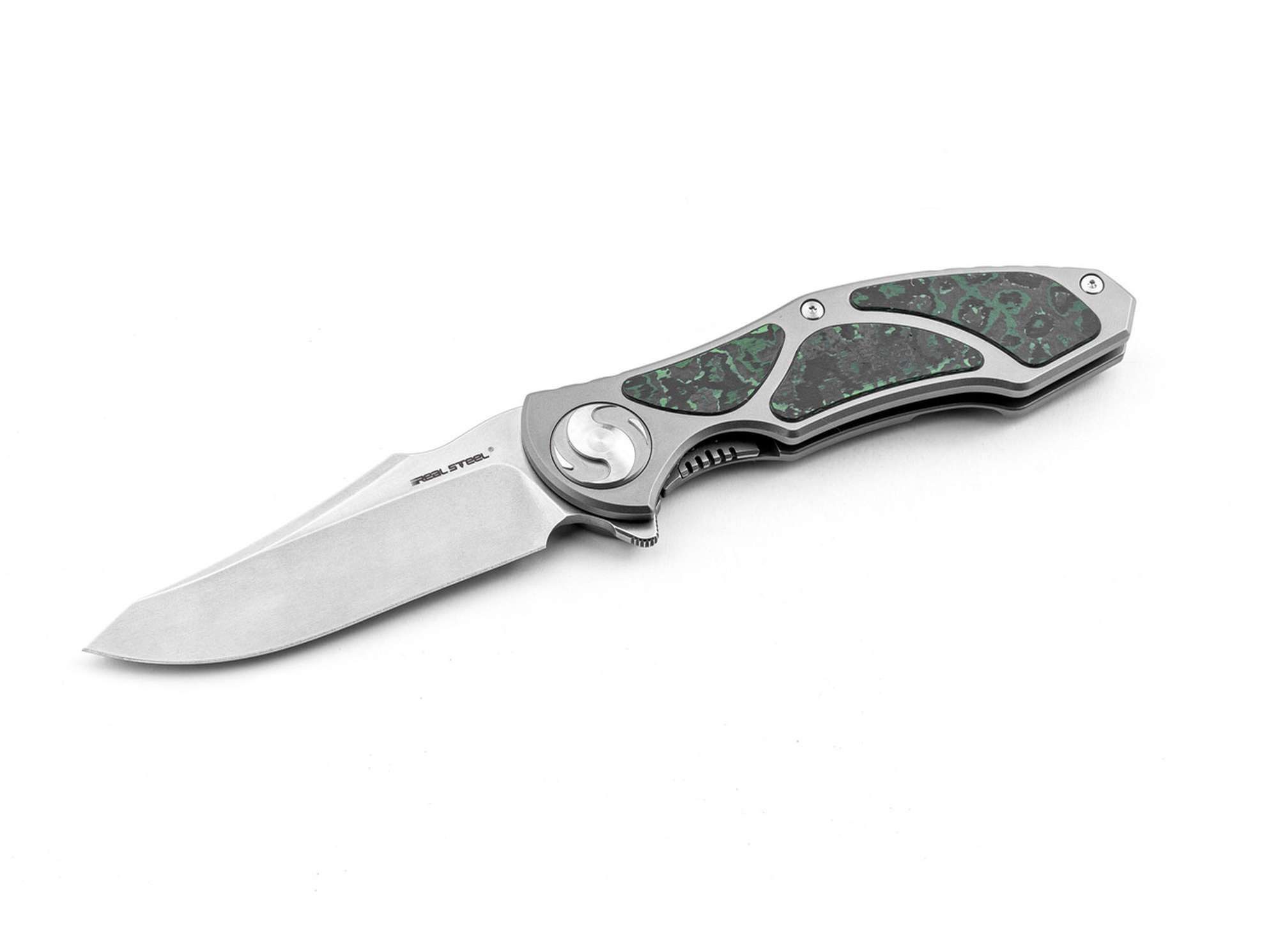 Real Steel Taschenmesser Real Steel Exorcist S35VN Ti Fatcarbon Jungle Wear Three Scales