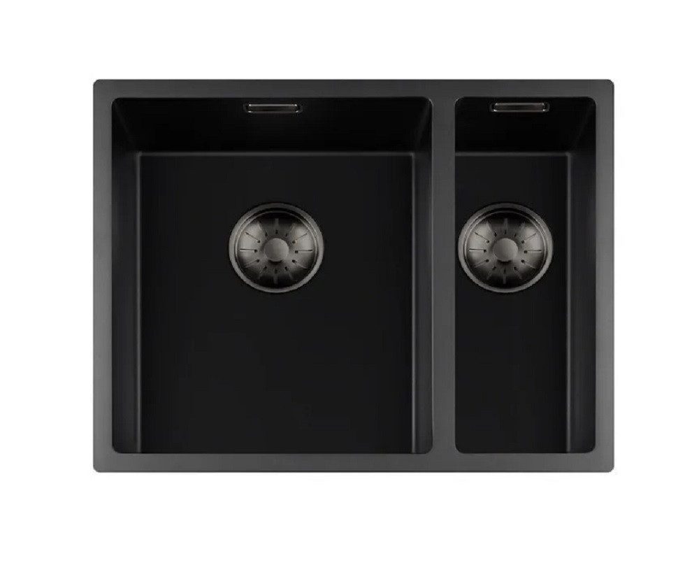 togo Küchenspüle 3415BQ-FU-GunMetal, rechteckig, 55.5/44 cm, Schwarze Quarz Spüle