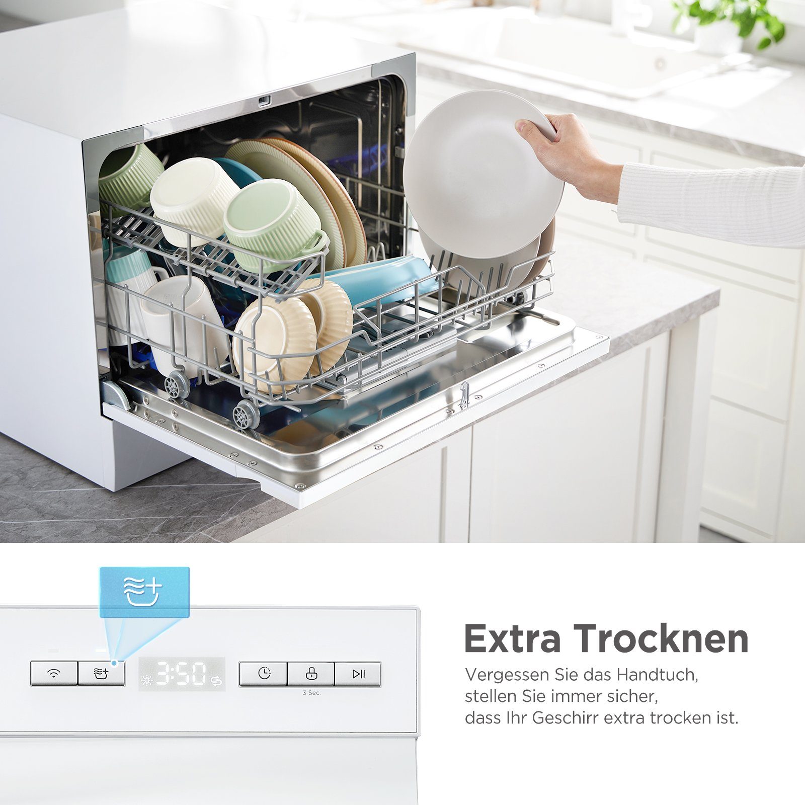Midea Tischgeschirrspüler MDWTT0602MW-WE, 6 Maßgedecke, Integrierter Wasserenthärter, IOT, 1-24-Stunden-Startverzögerung – Bild 5 von 5
