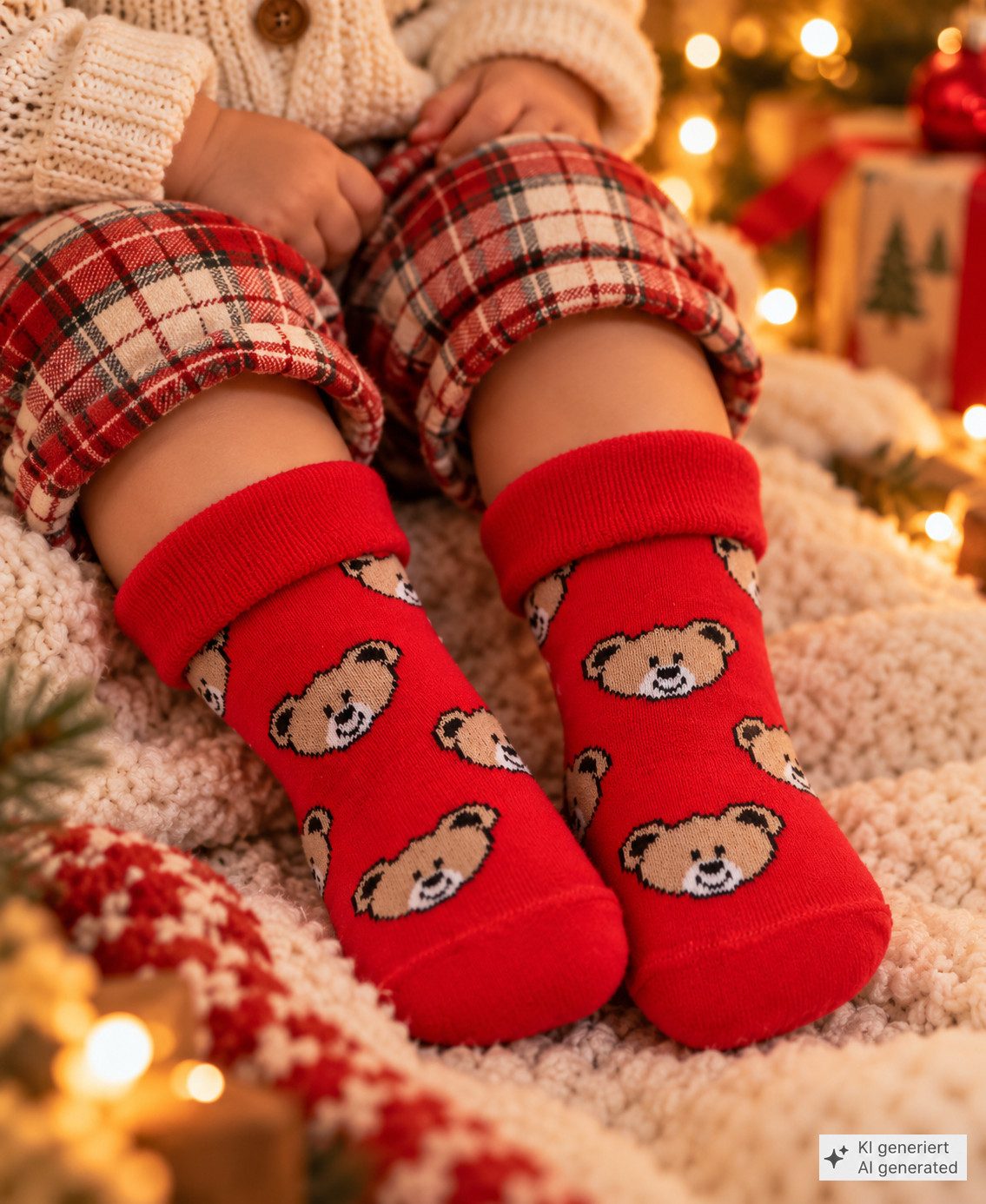 Martinex Thermosocken Thermosocken Socken für Babys und Kleinkinder warme Antirutschsocken weich, in Rot, mit Bärchen, genoppt, 20 22 23 25 26 28 29 31 34