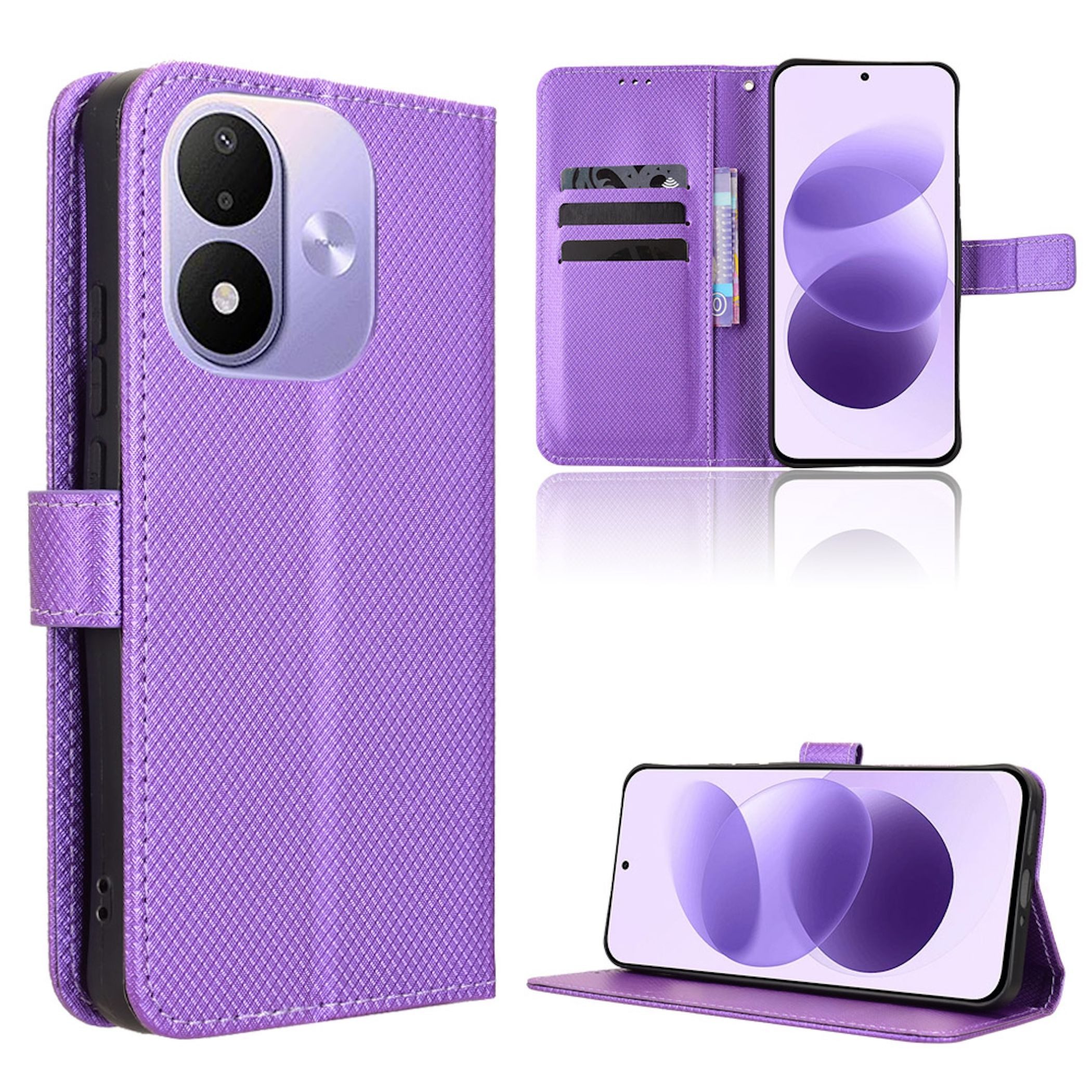 Wigento Handyhülle Klapphülle Kunstleder für Xiaomi Redmi Note 17 Pro 5G Diamant Design 6,83 Zoll, Magnetverschluss, Standfunktion, Kartenfach