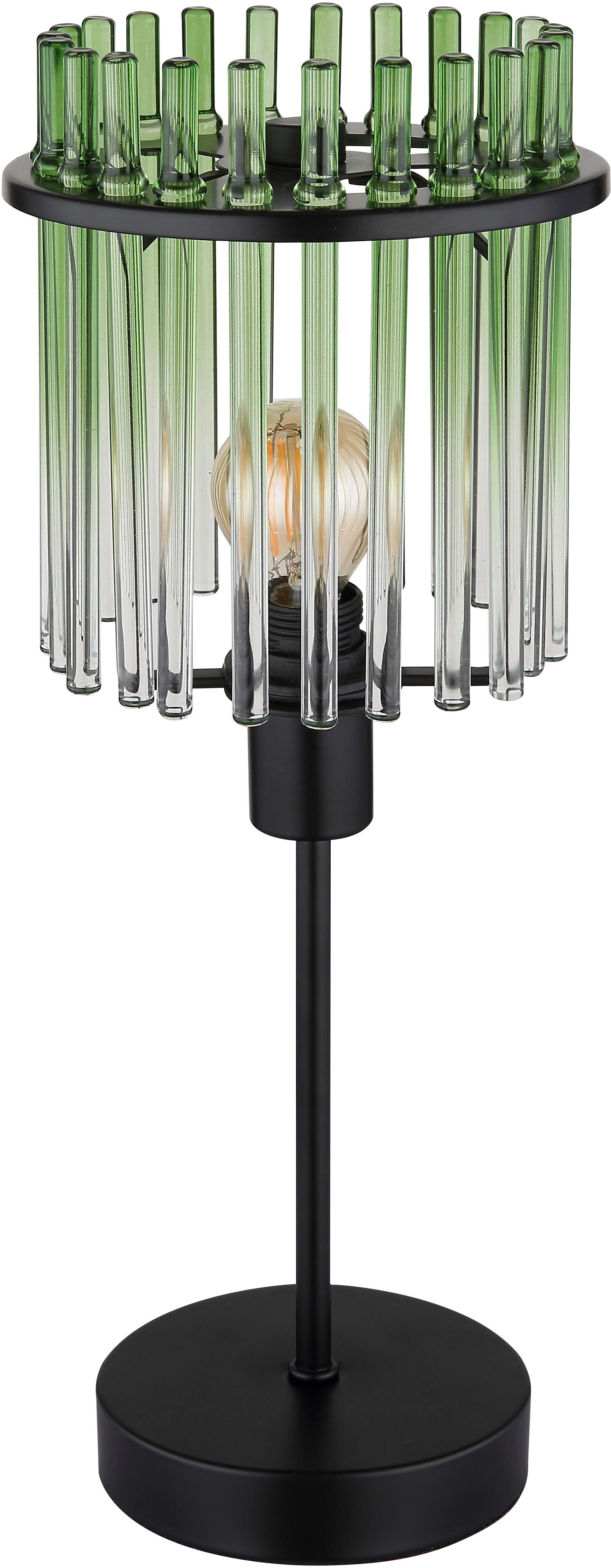 GLOBO LIGHTING Tischleuchte GORLEY, ohne Leuchtmittel, Tischlampe schwarz Glasstäbe grün klar verlaufend elegant