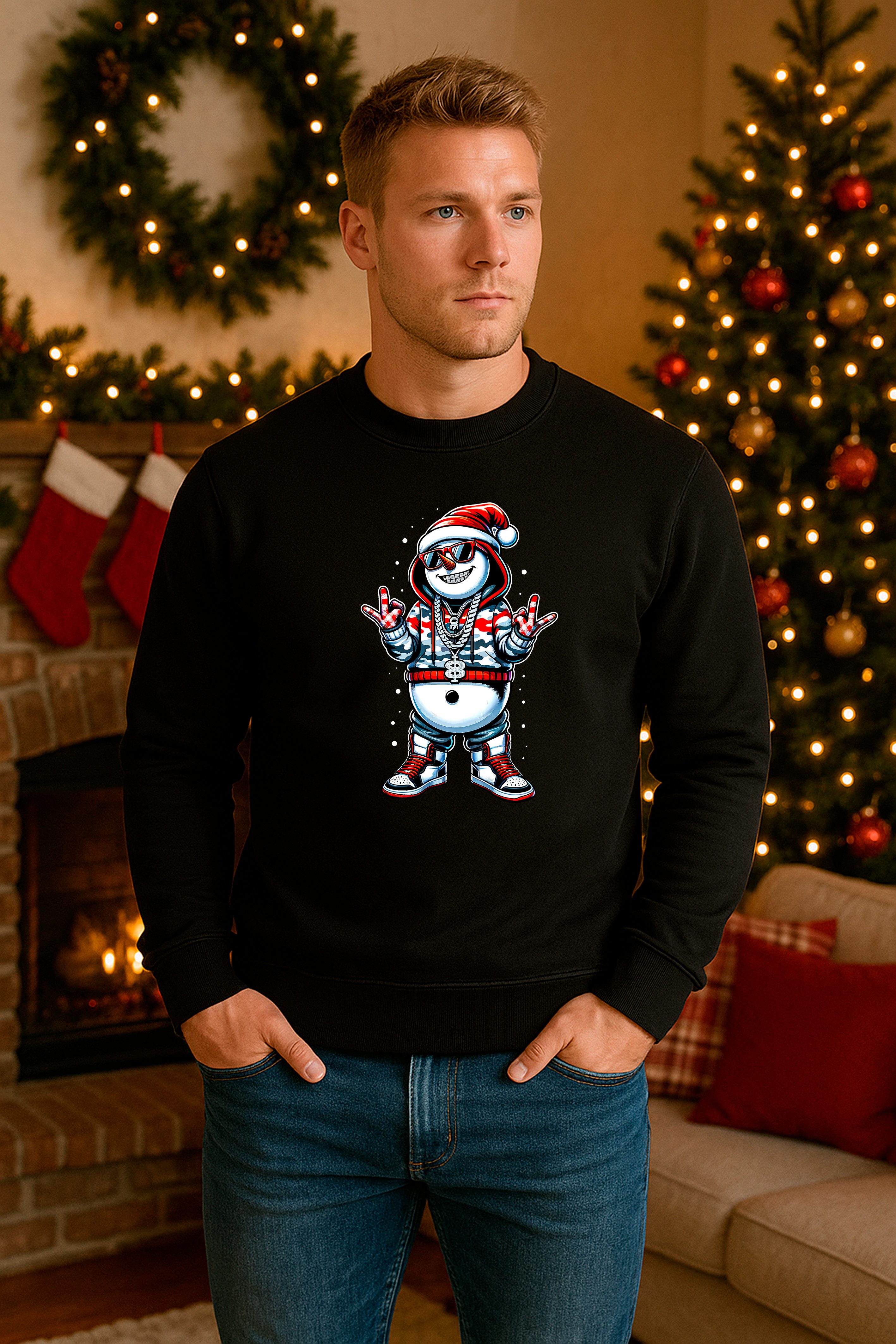 Banco Weihnachtssweatshirt Herren Weihnacht Pullover Rundhals mit Weihnachtsmotiven Winter Weihnachtliches Design mit Streetstyle-Charakter