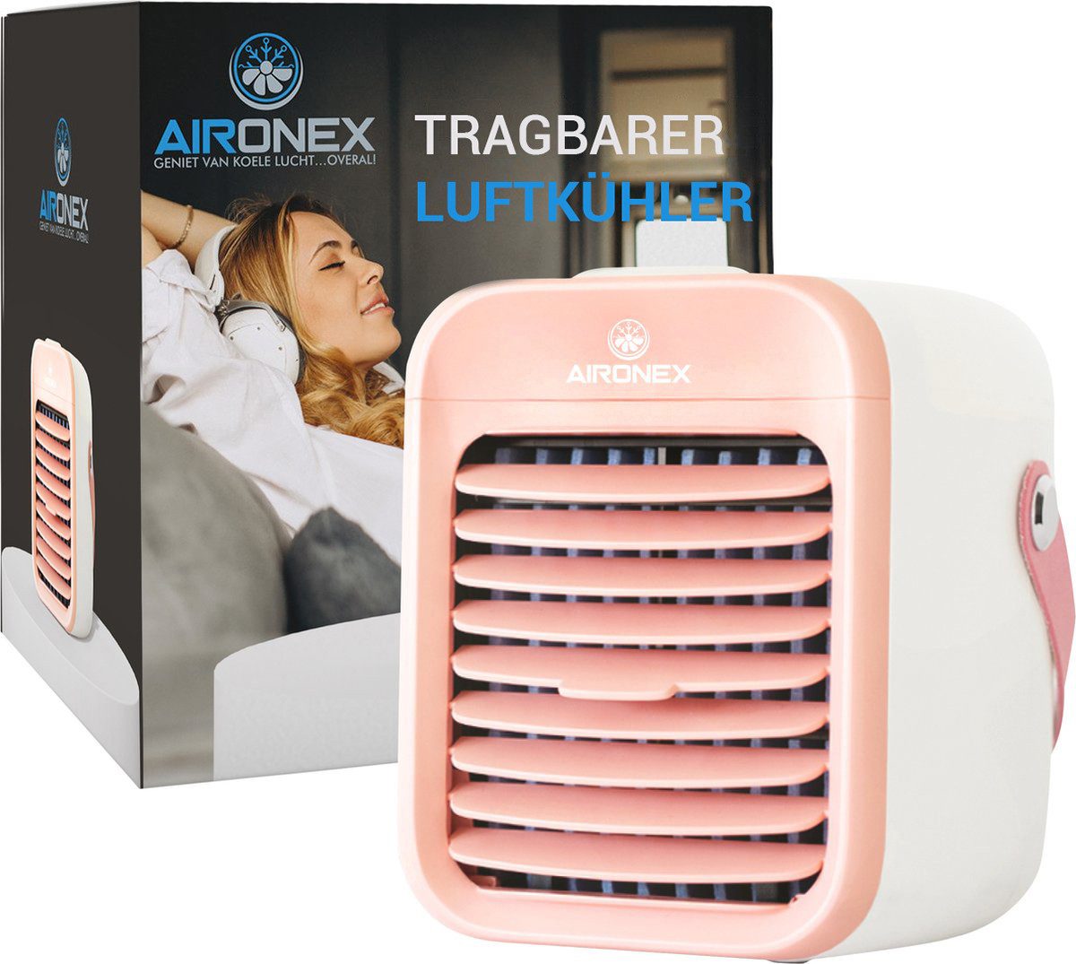 Aironex Tischventilator Tragbarer Luftkühler Pink – Kabelloser Luftkühler mit Wassertank, Luftbefeuchterfunktion – Luftkühler ohne Klimaanlage