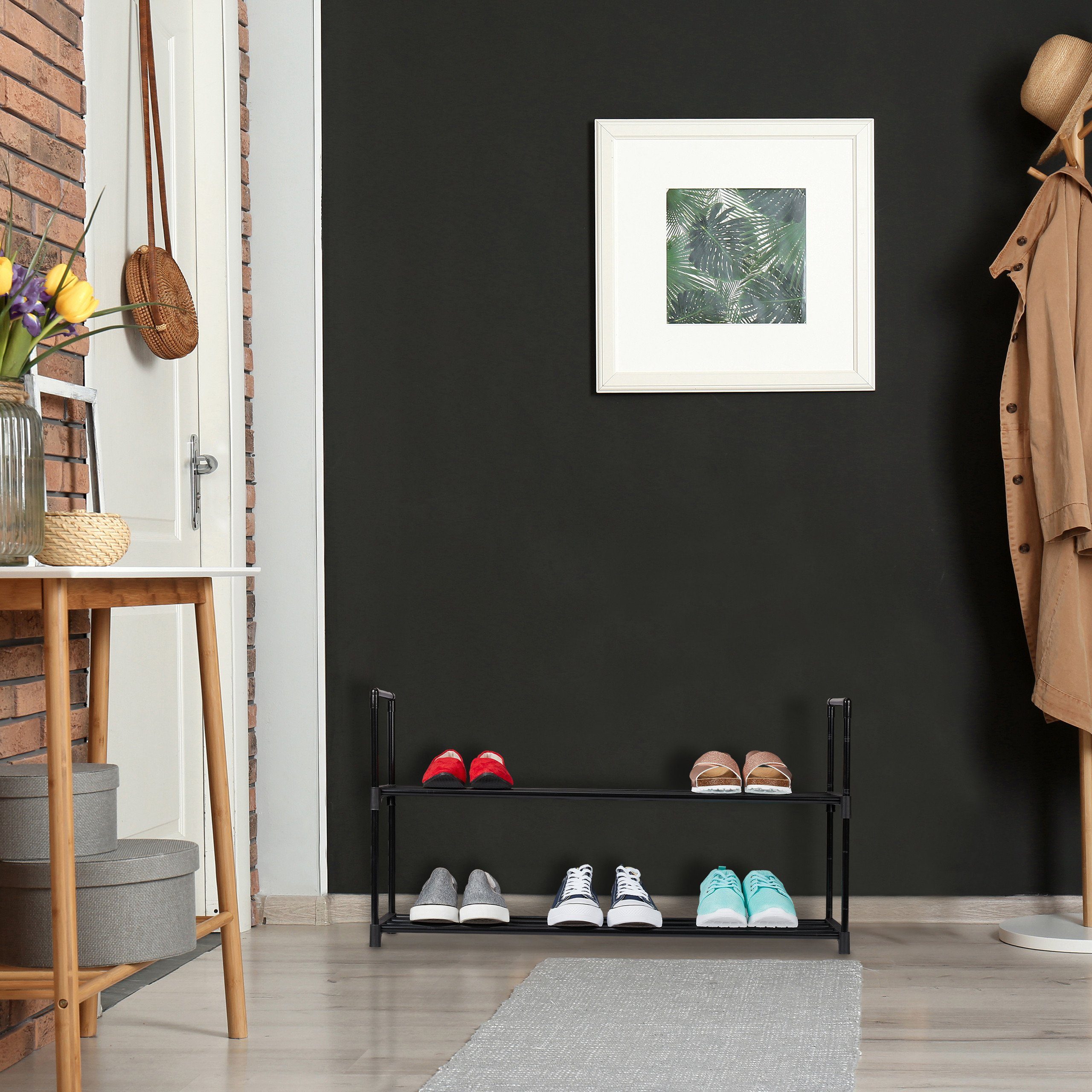 relaxdays Schuhregal Schwarzes Schuhregal aus Metall, 2 günstig online kaufen