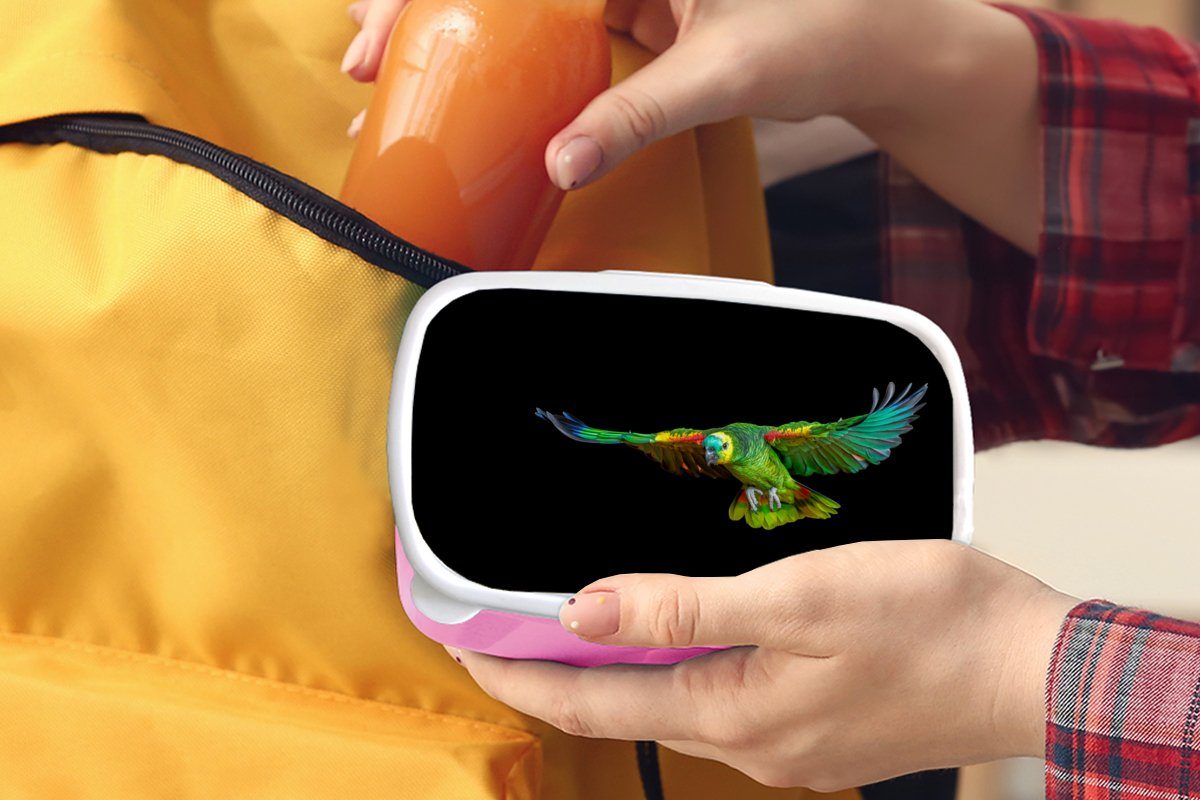 Kunststoff Papagei Vogel Kinder, Erwachsene, Kunststoff, - (2-tlg), Federn, Brotdose Mädchen, für Brotbox MuchoWow rosa - Snackbox, Lunchbox