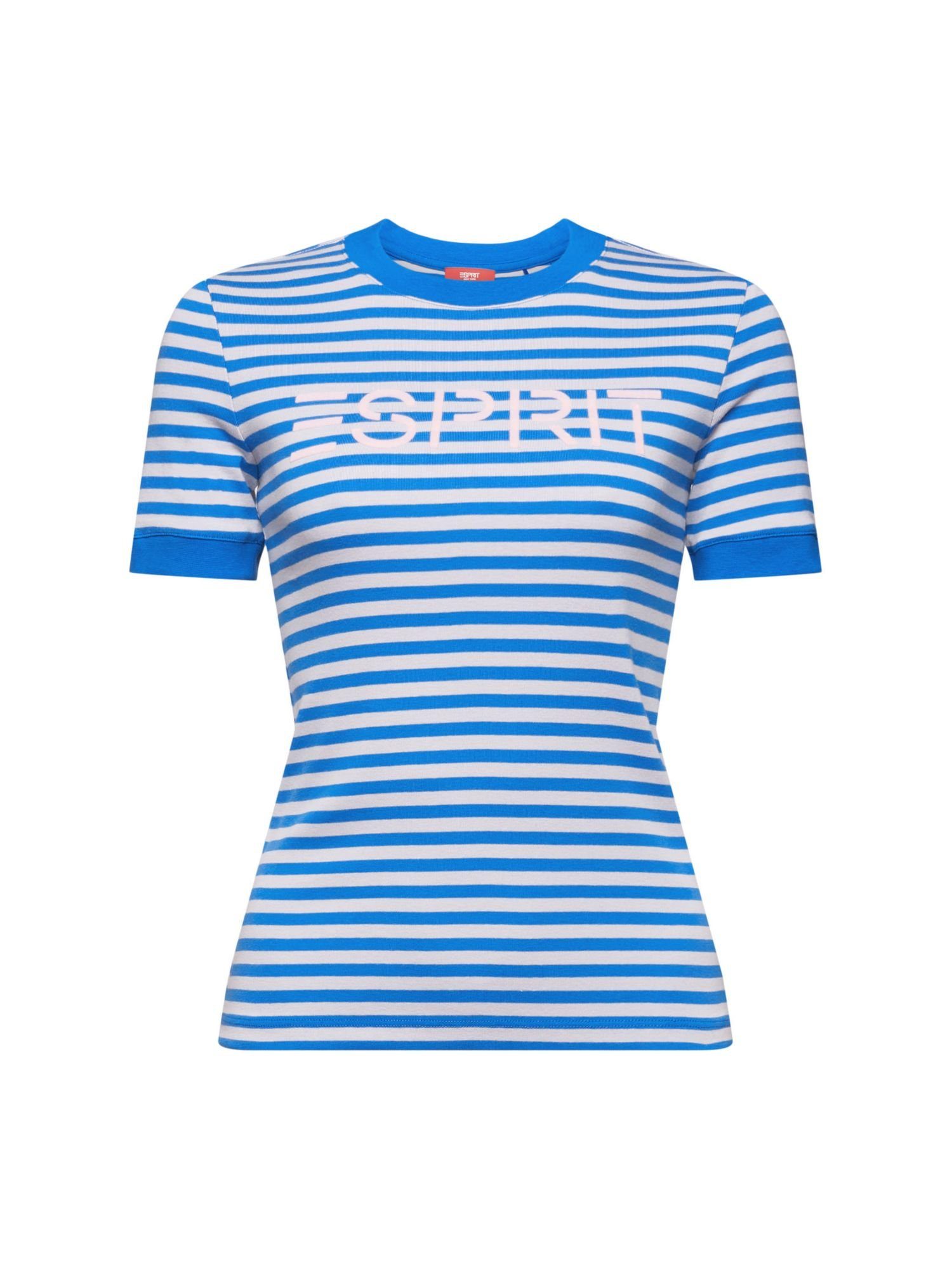 Esprit T-Shirt Gestreiftes Baumwoll-T-Shirt mit Logo-Print (1-tlg) LIGHT BLUE LAVENDER