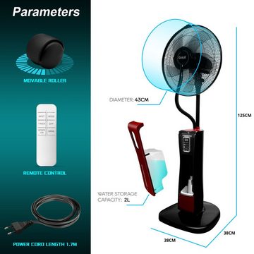 Gotoll Standventilator GLBF-06, Standlüfter LED Nebel mit Fernbedienung Sprühnebel Ventilator