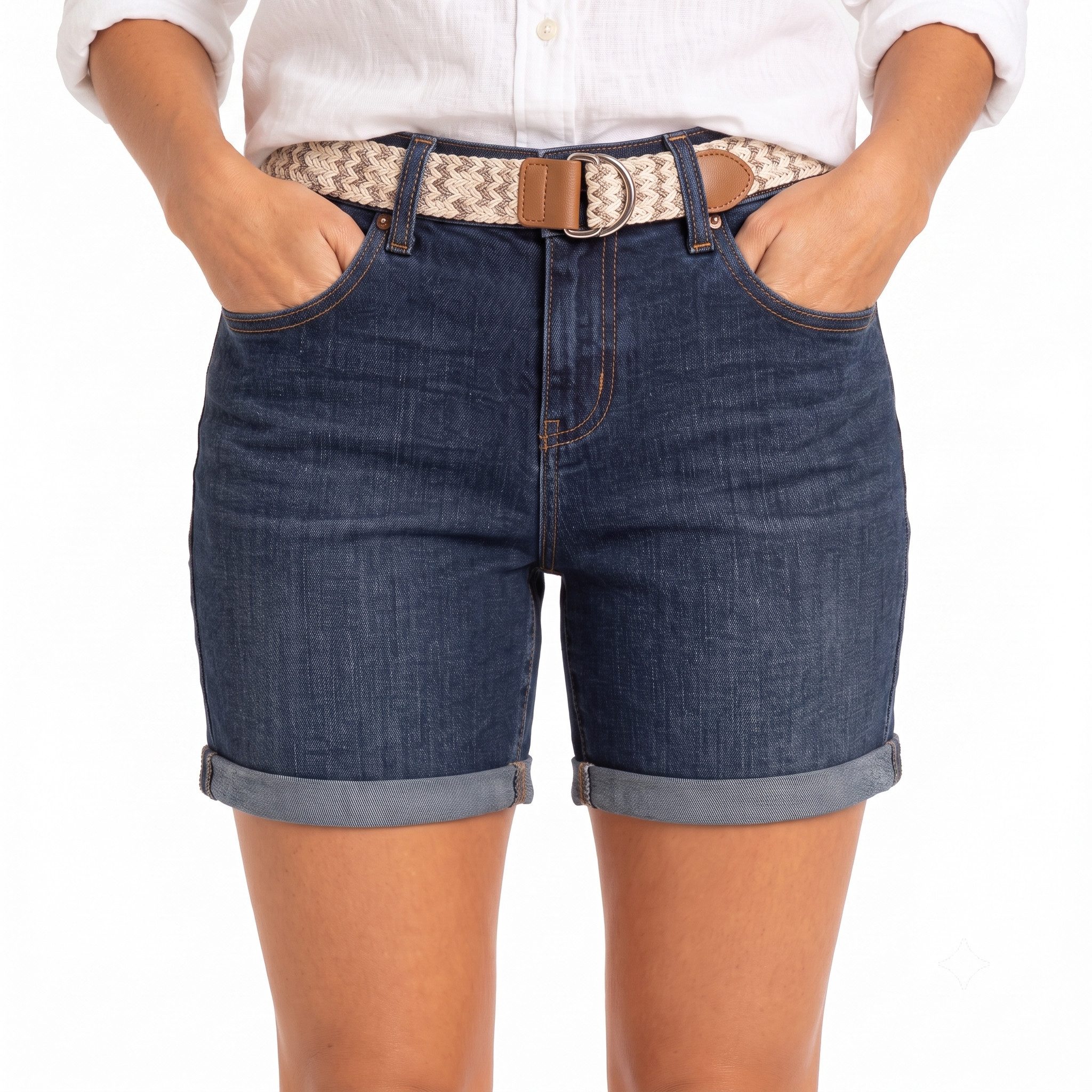 SUBLEVEL Bermudas (1-tlg) SUBLEVEL Damen Jeans Bermuda – Blau Jeans-Shorts mit Gürte