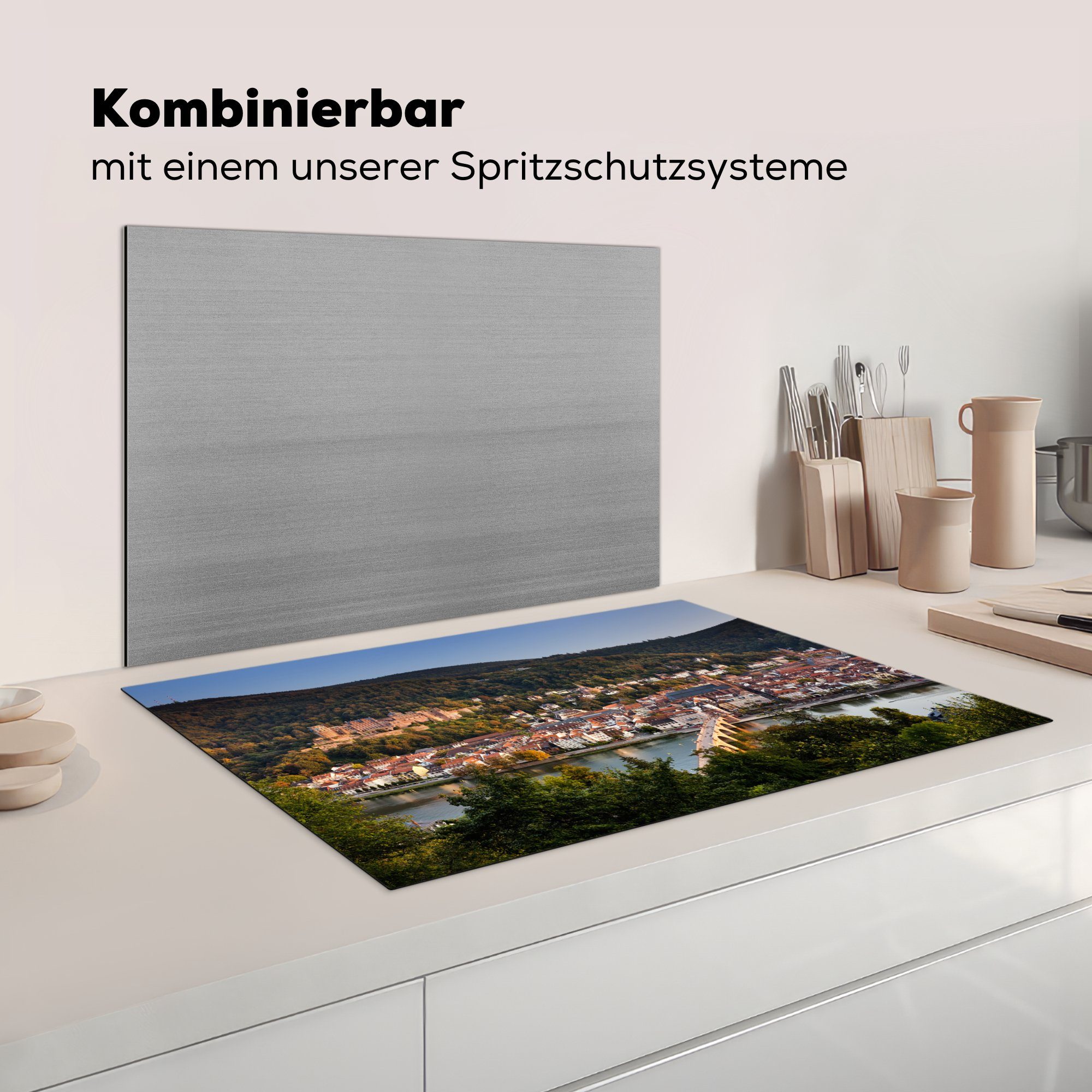 (1 Heidelberg küche, Schutz Berge, 81x52 - Induktionskochfeld - cm, Herdblende-/Abdeckplatte die Schloss MuchoWow tlg), Vinyl, Ceranfeldabdeckung für