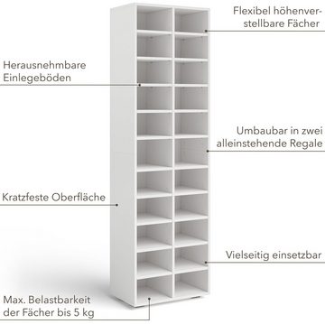 Bellamio Bücherregal Arve, Standregal, Regal weiß, 22 Ablagefächer, umbaubar zu 2 Regalen, Maße 183 x 33 x 54 cm