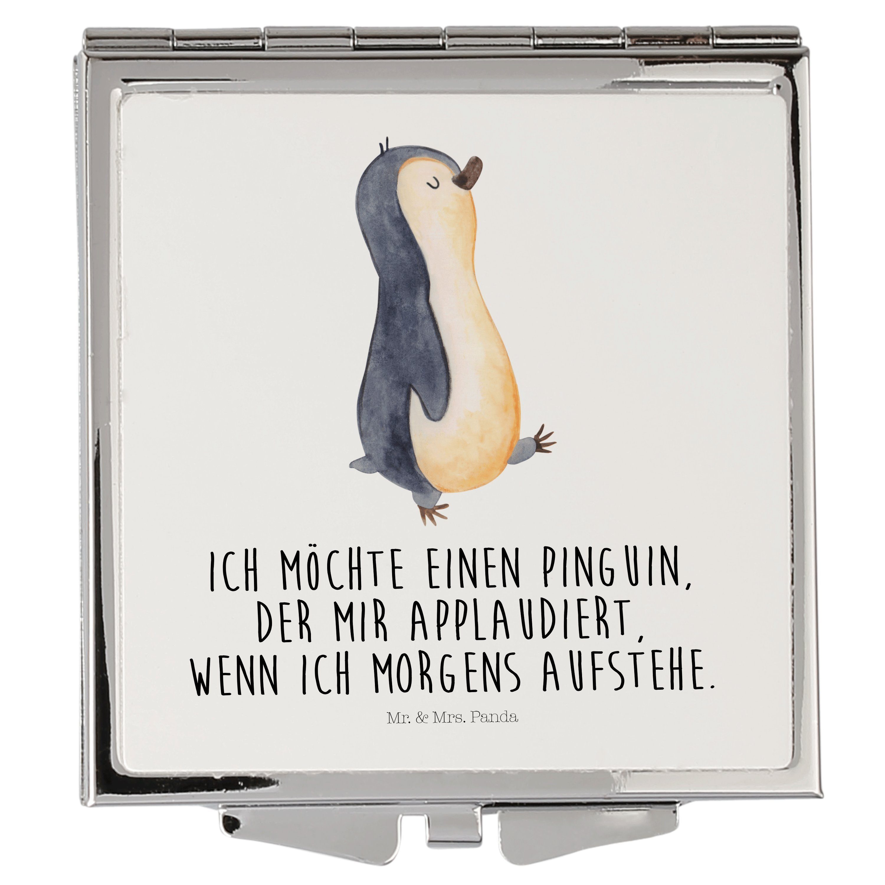 Mr. & Mrs. Panda Kosmetikspiegel Pinguin marschierend - Weiß - Geschenk, spazieren, Familie, zufrieden (1-St)