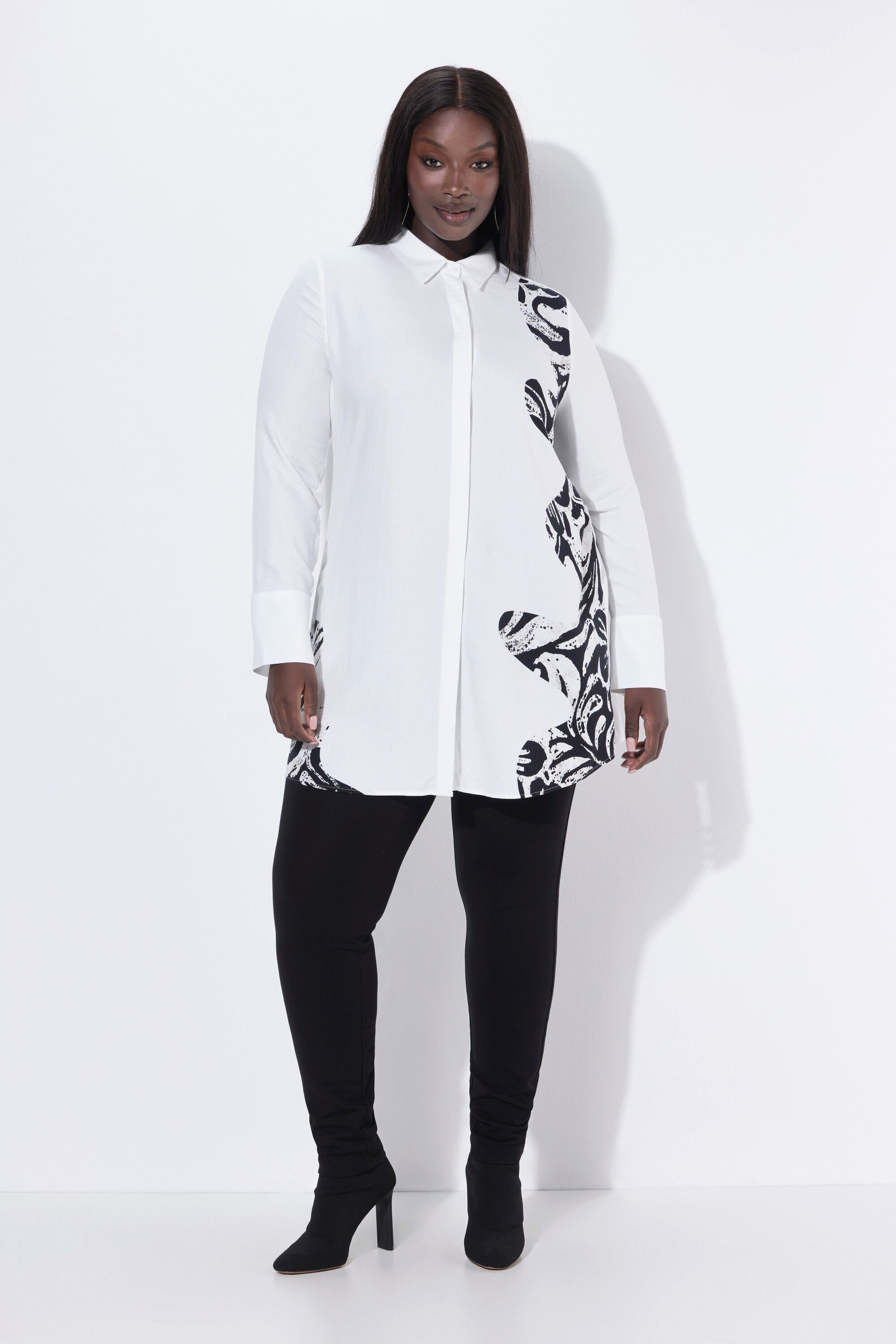 Ulla Popken Hemdbluse Longbluse Animal-Design Hemdkrage Langarm günstig online kaufen