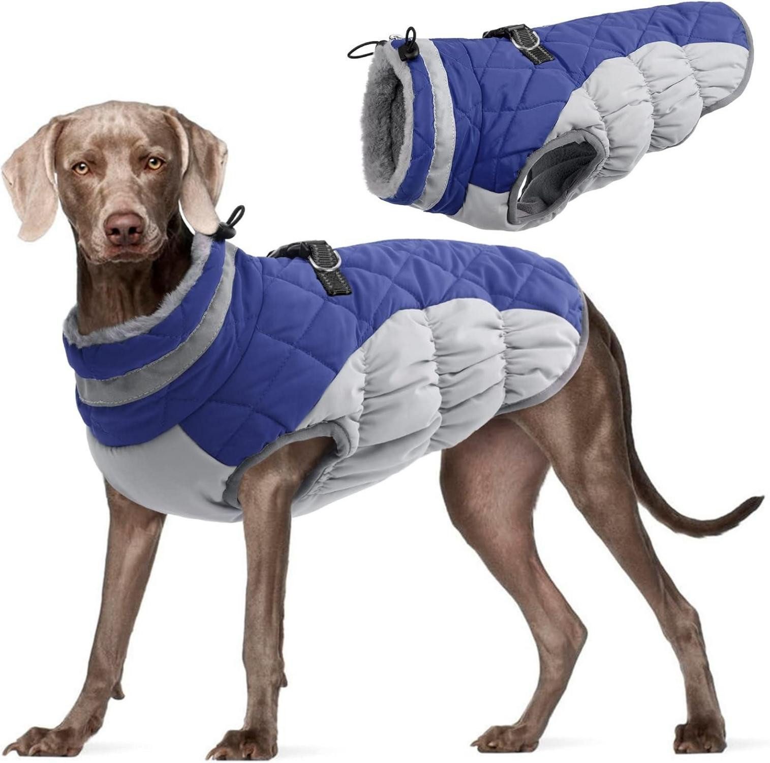Kuoser Schutzkragen Wasserdichter Hundemantel Winterjacke Kuscheliger Hundepullover Blau