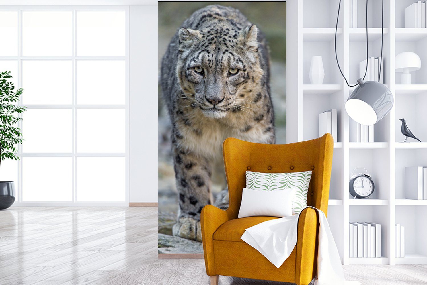 Vliestapete (2 Steine Leopard MuchoWow bedruckt, Schlafzimmer Fototapete Küche, Spaziergang, Matt, Wohnzimmer - St), - für Fototapete