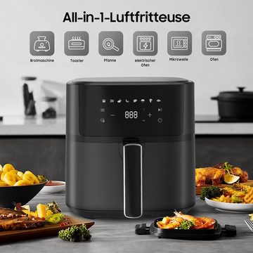 Aoucheni Heißluftfritteuse Fast Fry AF625A Heißluftfritteuse 6.5L XL, Timer, 1700,00 W, digitales Display, 8 Kochprogramme, 80 - 200 °C