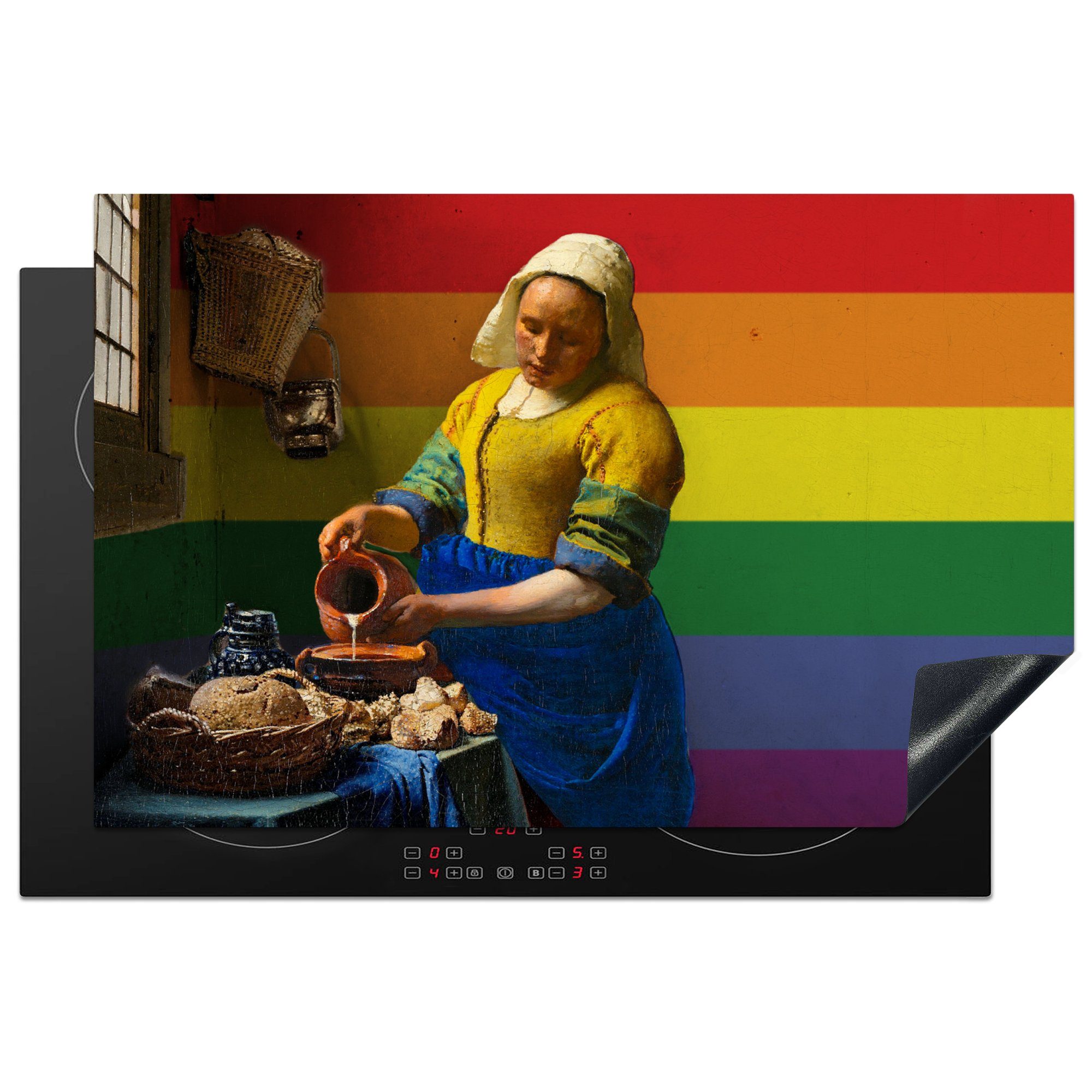 MuchoWow Herdblende-/Abdeckplatte Milchmädchen - Vermeer 81x52 Ceranfeldabdeckung Stolz, (1 cm, die - tlg), Vinyl, Induktionskochfeld küche, Schutz für