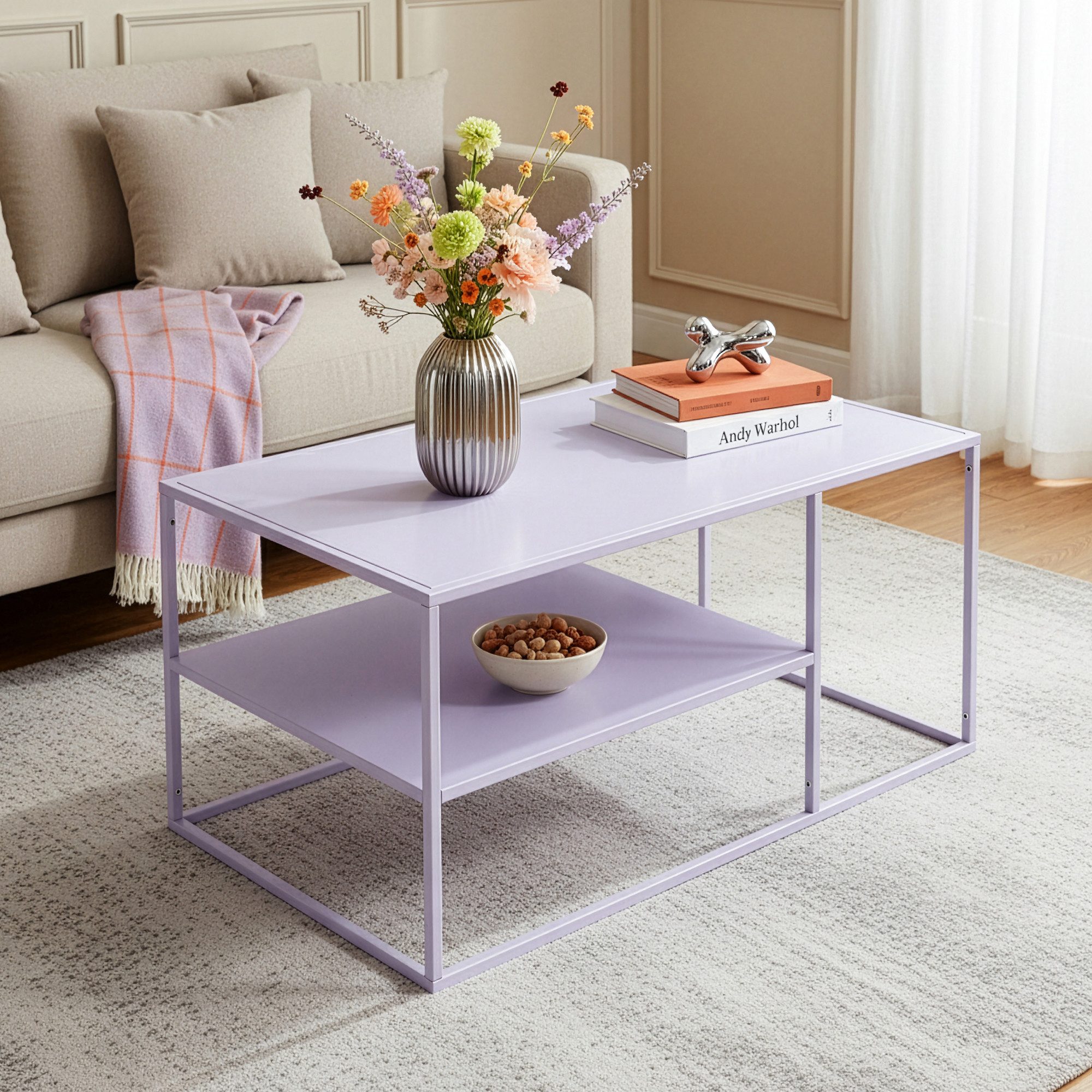 en.casa Couchtisch, »Solund« Beistelltisch Stahl 45x90x60 cm Lila