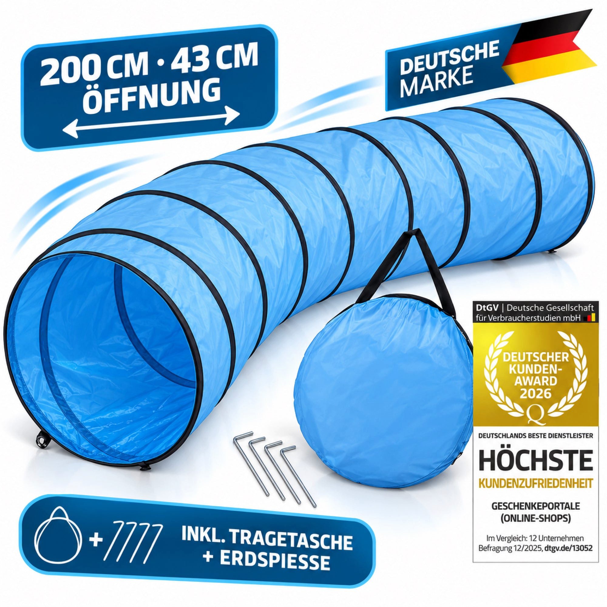 all Pets United Agility-Tunnel Flexibler Nylon Hundetunnel – Spieltunnel für Hunde, Ohne Set, inkl. Heringe und Transporttasche Hundehöhle