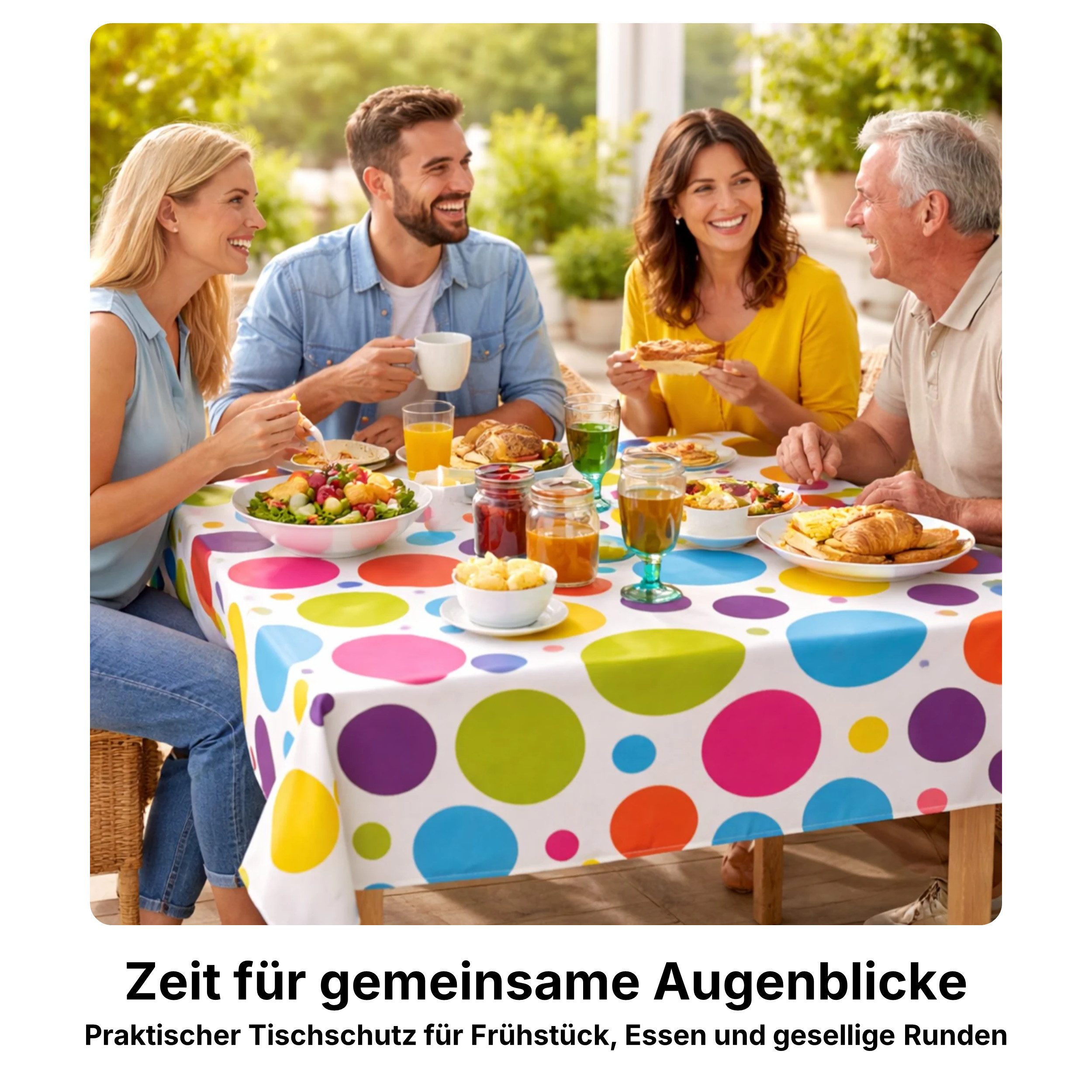 Melody Gartentischdecke Wachstuch Tischdecke Punkte bunt groß abwaschbar eckig rund oval, bedruckt, abwischbar, wasserfest, fleckschutz