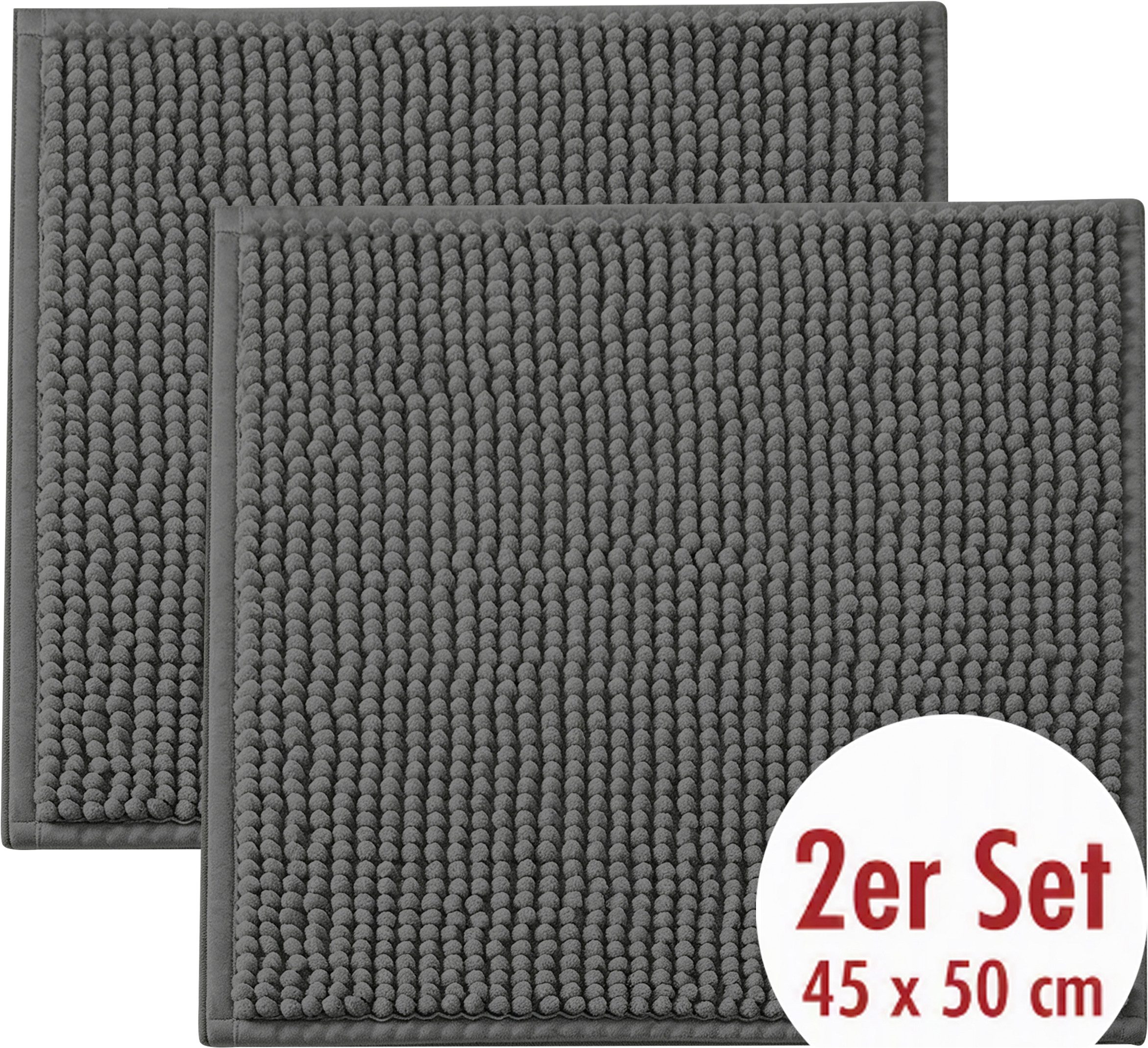 OTTO home Badematte Vanessa Chenille, Standard & Premium, 15cm oder 20cm, auch als 2er Set, rutschhemmend beschichtet, schnell trocknend, strapazierfähig, fußbodenheizungsgeeignet, Polyester, rechteckig, 2-tlg. 45 cm x 50 cm, Uni Farben, besonders weich,