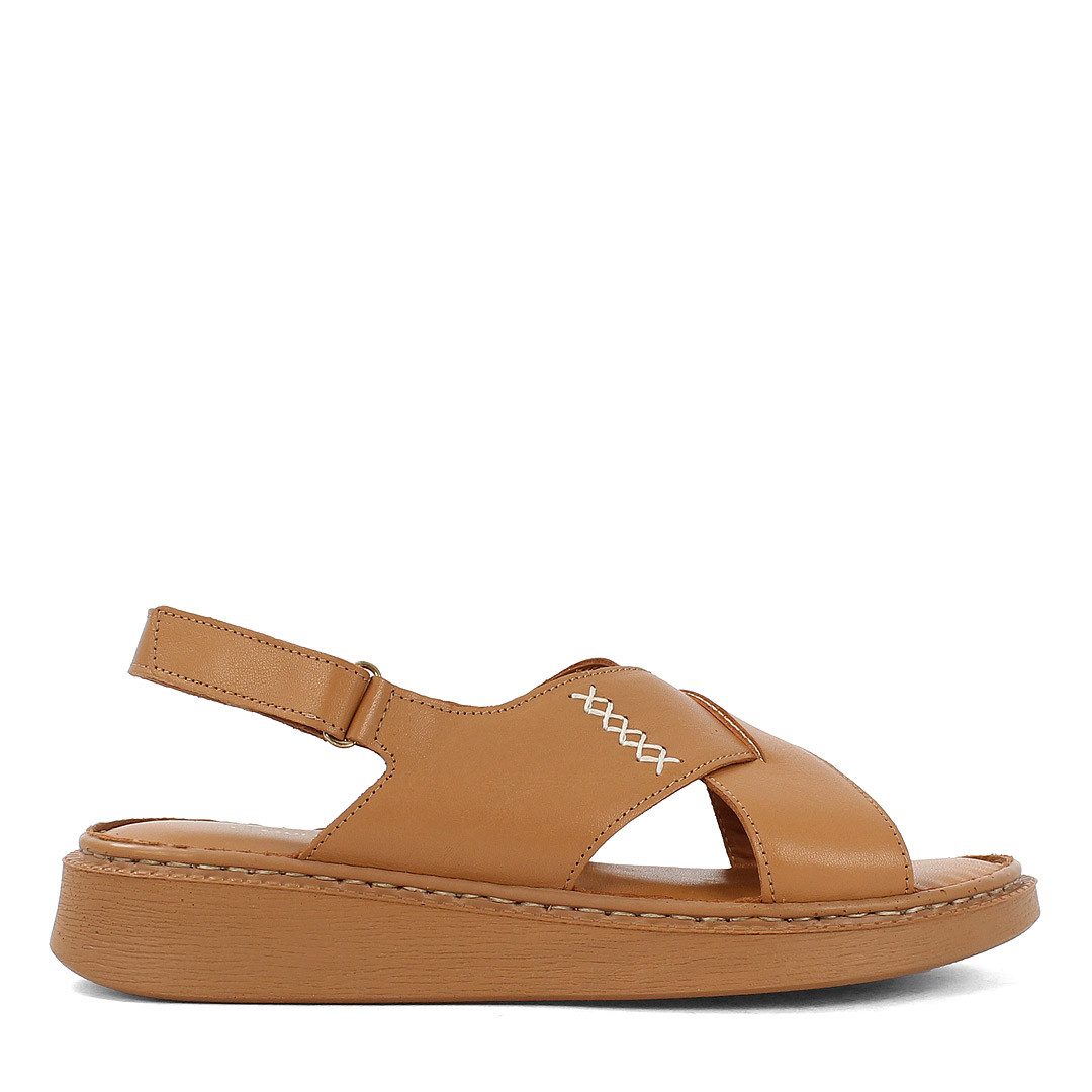 Leder Sandalen Damen Sommer mit Klettverschluss und Ziernaht Sandale