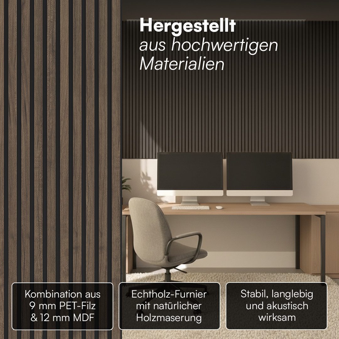 Bellamio Wandpaneel Kilwa, Akustikpaneel Holzoptik, BxL: 60x140 cm, 0,84 qm, (Walnuss, 4-tlg) 3D Lamellenwand schallabsorbierend, in verschiedenen Größen verfüg – Bild 4 von 5