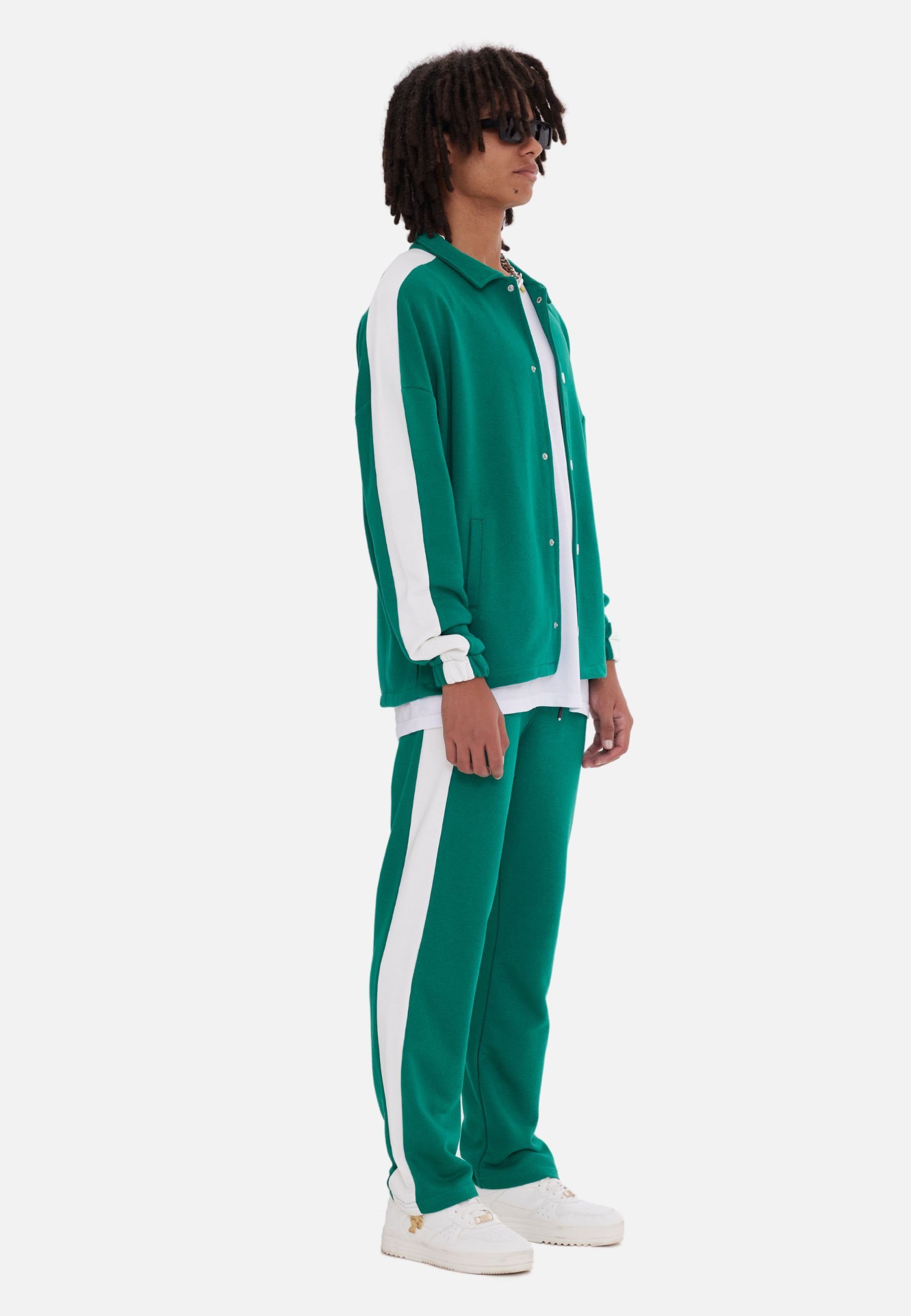 Jacke Set COFI Grün Streifen Hose Stripe Casuals Jogginganzug Jogginganzug mit
