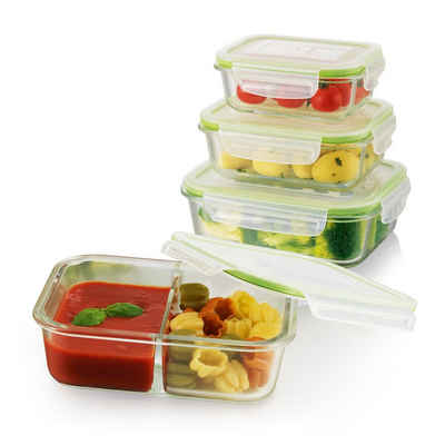 GOURMETmaxx Frischhaltedose Lunchbox, Glas, (4er Set, 8-tlg), Glas-Frischhaltedosen Klick-it inkl. Ventil