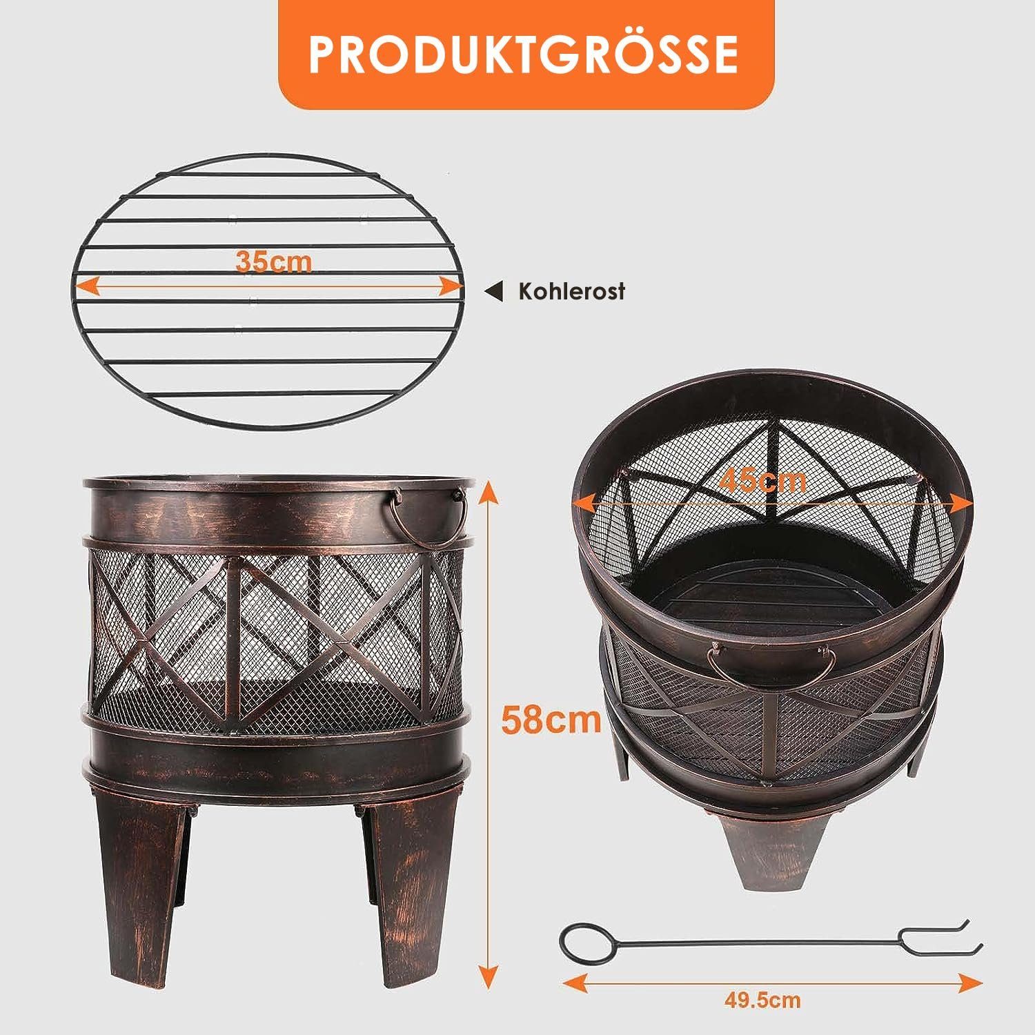 TLGREEN Feuerstelle Garten, Feuerkorb, 58x45x42cm Feuerschalen Feuerschale, den für