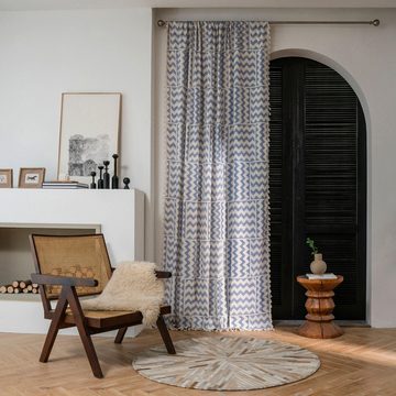 Vorhang Vorhang Vorhang blau gewellt geometrischer Druck Quaste, AUKUU, kleines Fenster Küchenvorhang Baumwolle und Leinen