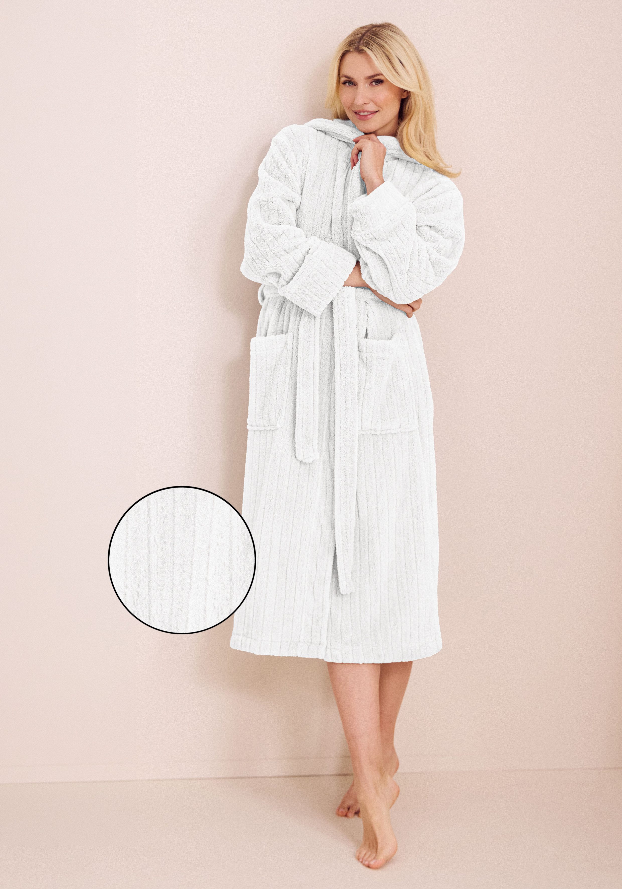 LeGer Home by Lena Gercke Unisex-Bademantel Lovina gestreift, ideal für Sauna & Spa, Hotelbademantel, Morgenmantel, Langform, Microfaser, …