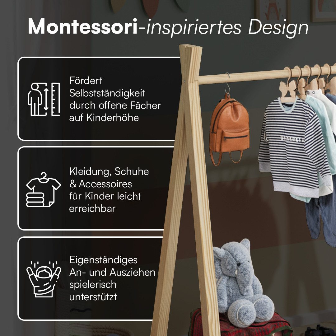 Bellabino Kleiderständer Ryck für Kinder im Tipi-Design, Kindergarderobe mit Kleiderstange & Schuhablagefläche – Bild 4 von 5
