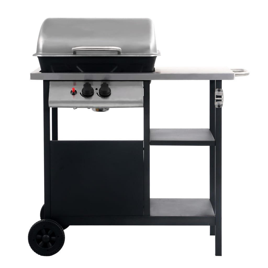 vidaXL Gasgrill Gasgrill mit Beistelltisch auf 3 Ebenen Schwarz und Silbern