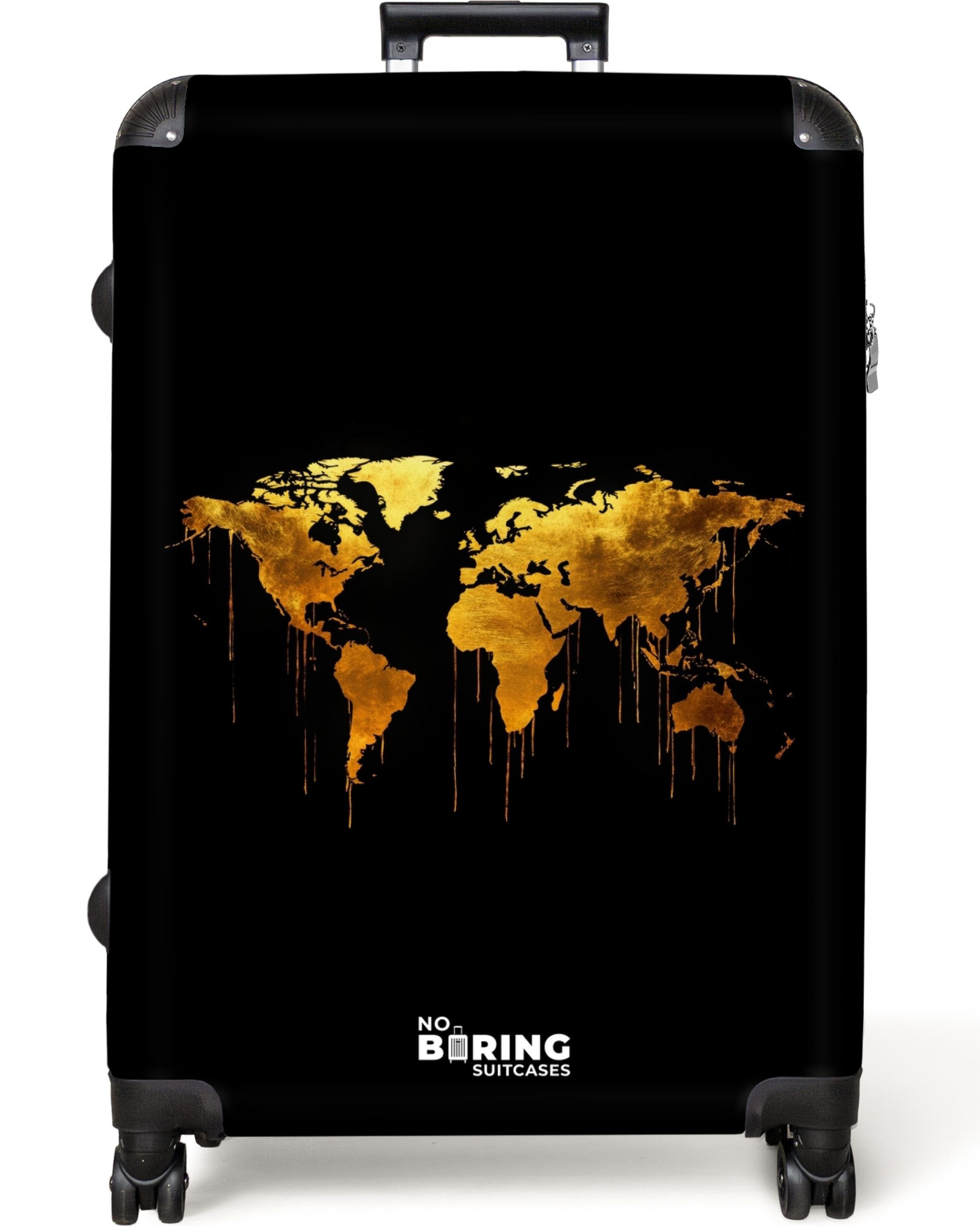 NoBoringSuitcases.com© Hartschalen-Trolley Weltkarte - Gold - günstig online kaufen