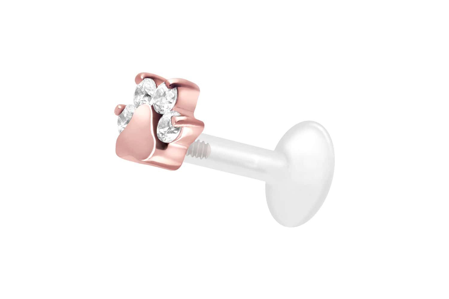 Piercing-Set PTFE Labret mit Innengewinde + Titan-Aufsatz KRISTALLPFOTE