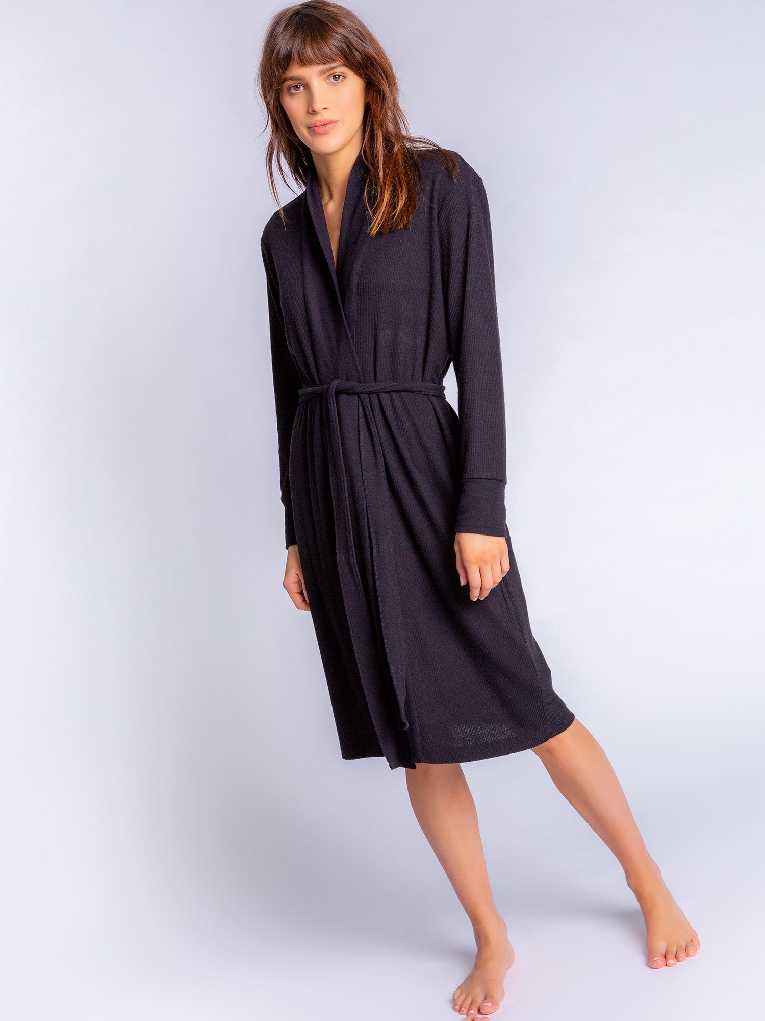 Peachy Salvage Schwarz Jersey PJ Morgenmantel